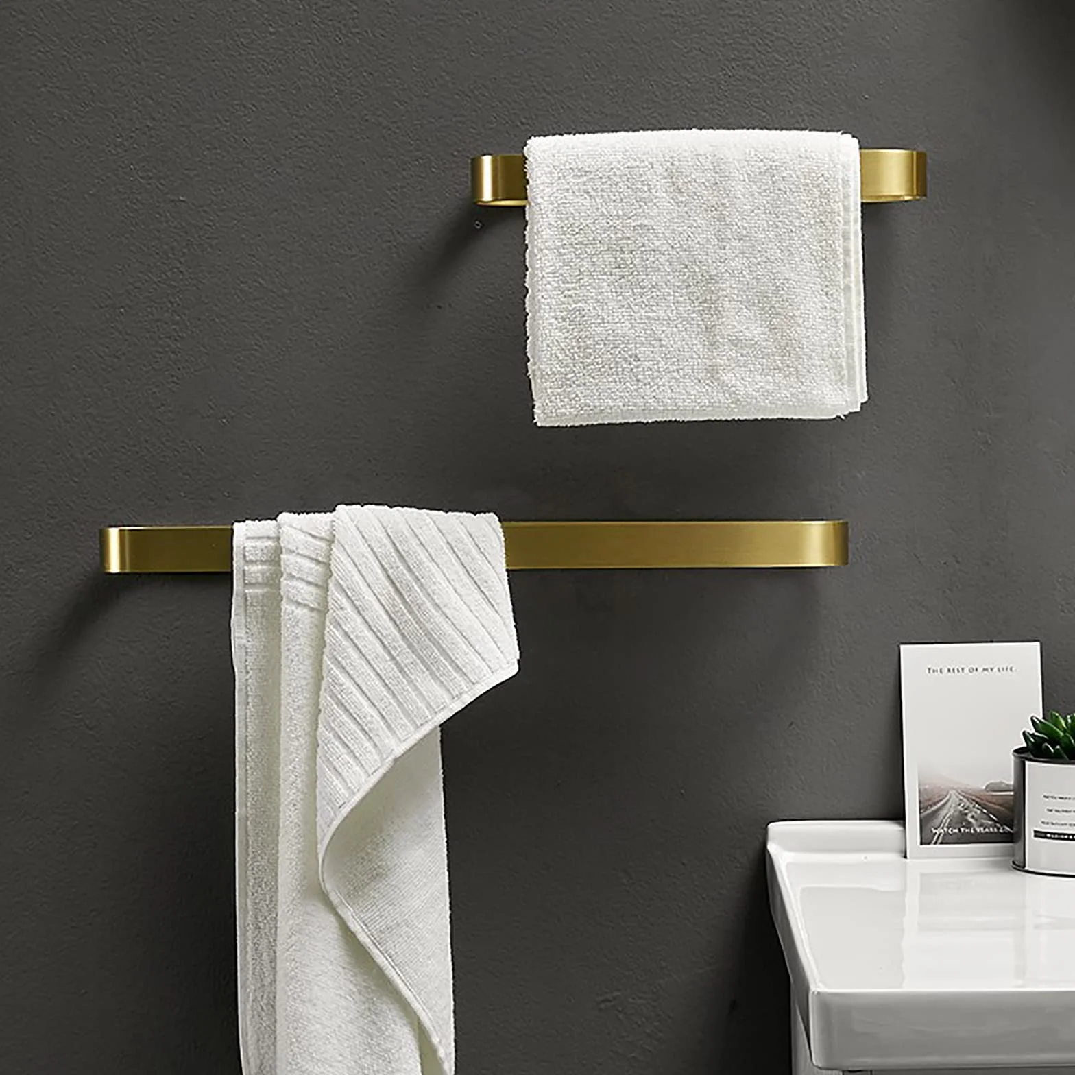 Porte-Serviettes Mural Or Brossé Alliage Ovale 50cm Style Nordique