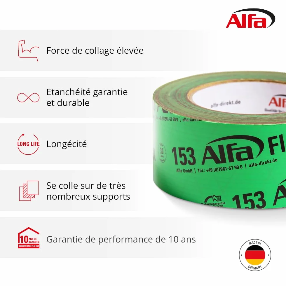 Alfa 153 Flex Ruban adhésif flexible haute performance 3 pièces 50 mm x 25 m pour pare-vapeur