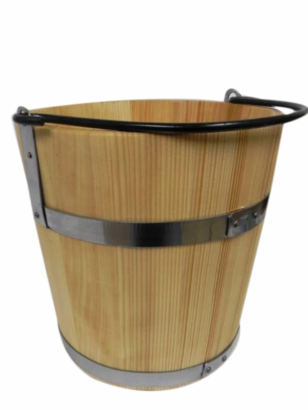 Seau en bois 10L avec anneau métal manche - style ancien robuste sauna