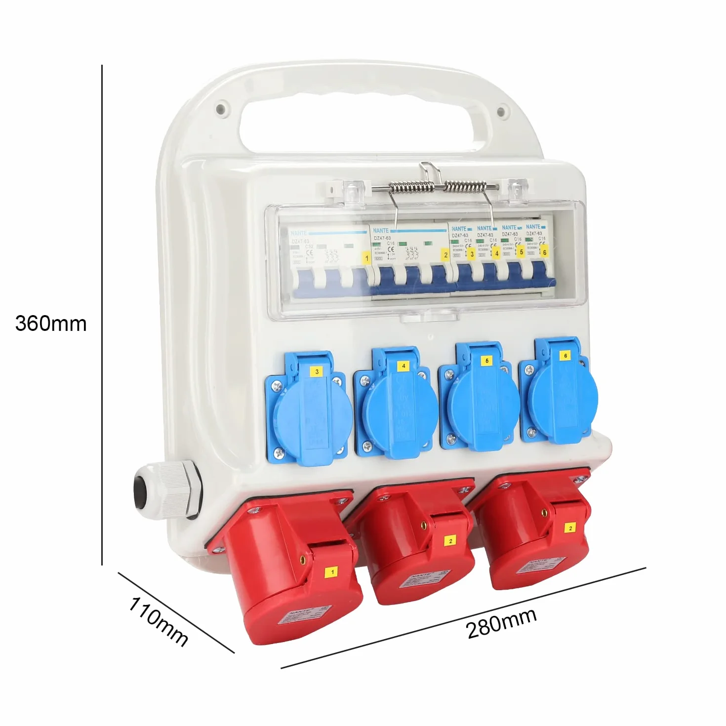 Daromigo Rozdzielnica budowlana 2x CEE 16A 400V 1x CEE 32A 400V 4x Schuko 230V IP44 5-biegunowa