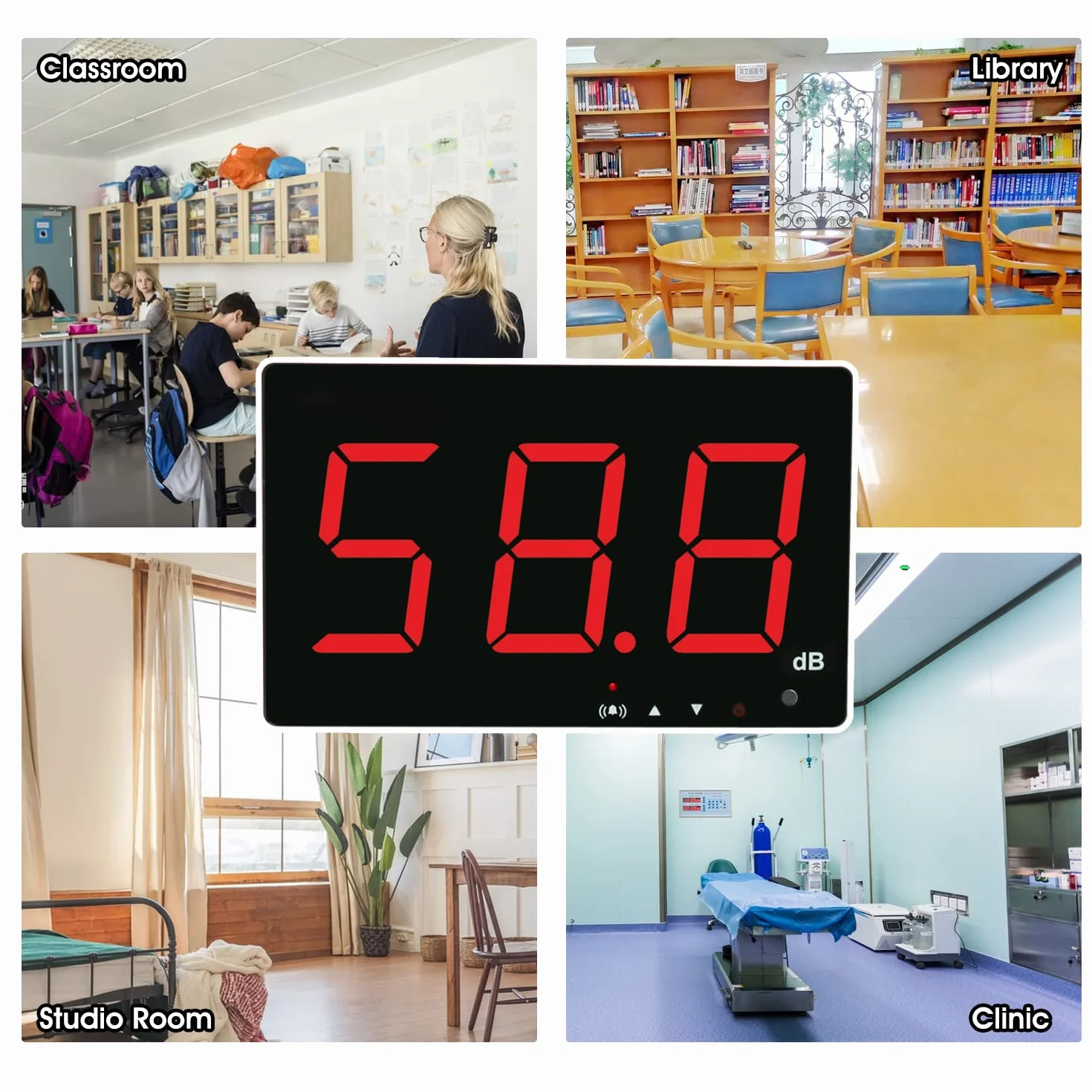 Décibel Mètre Numérique 30-130dB avec Alarme Grand Écran LCD Rouge pour Maison Usine