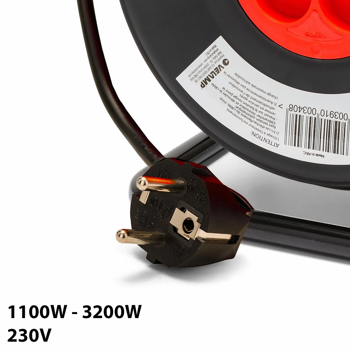 VELAMP REEL-FR-40 Enrouleur Rallonge Électrique 15M 4 Prises IP44 16A Câble 3G1,5 mm²