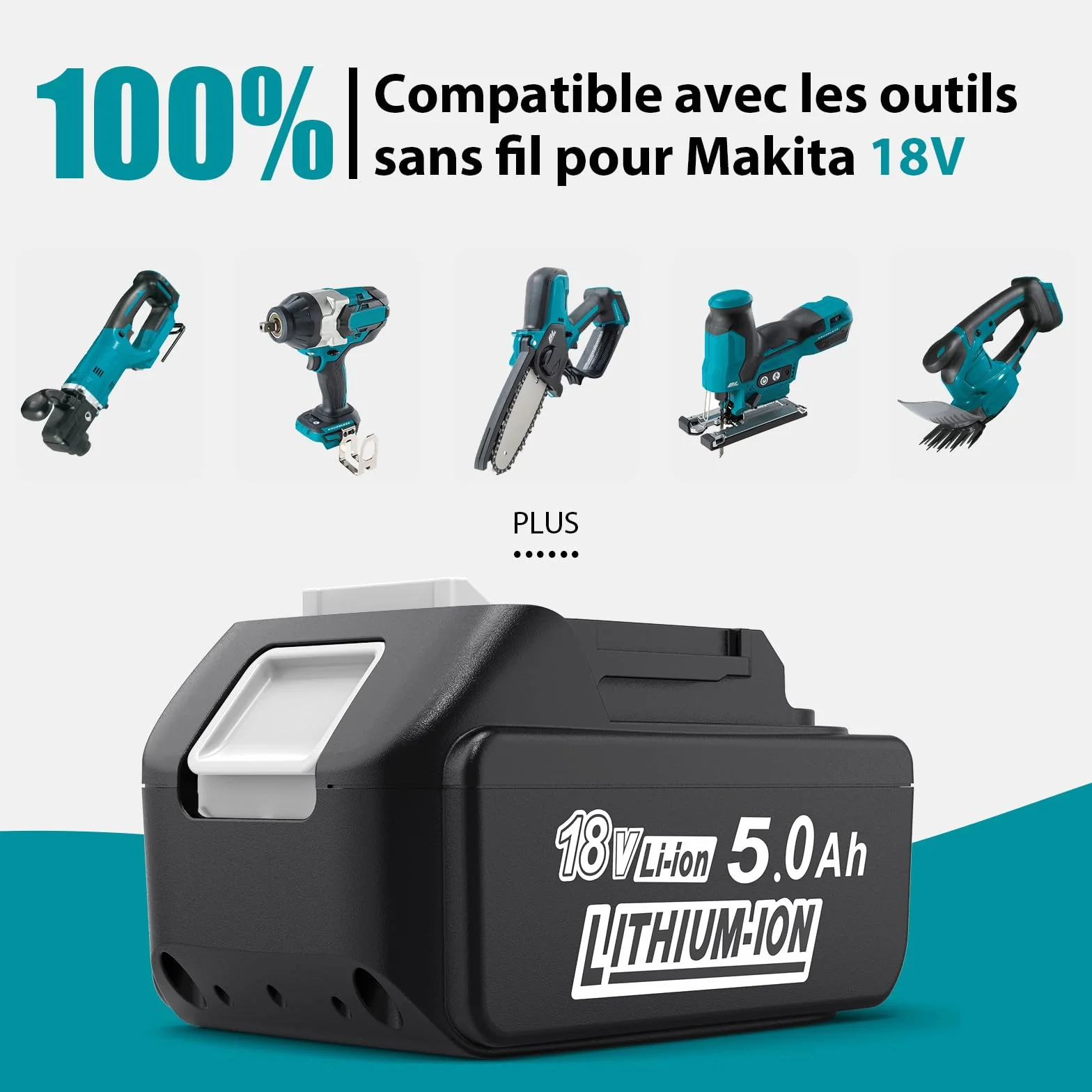 Makita Batterie de rechange 18V 5,0Ah Li-ion 2 pièces compatible BL1850B BL1850 BL1860B BL1860 LXT-400