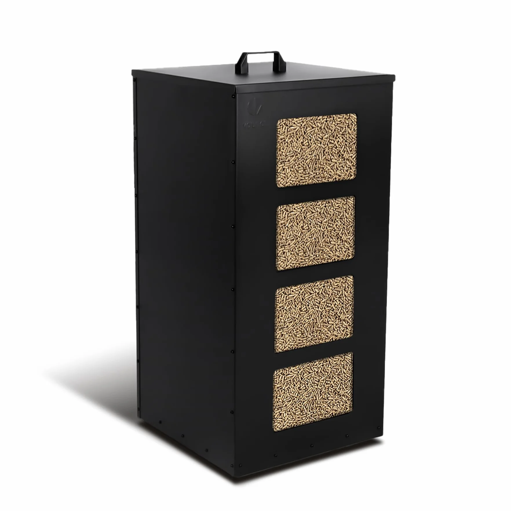 Réservoir à Granulés en Métal 45kg avec Roulettes et Tamis Amovible 36x36x76cm Noir
