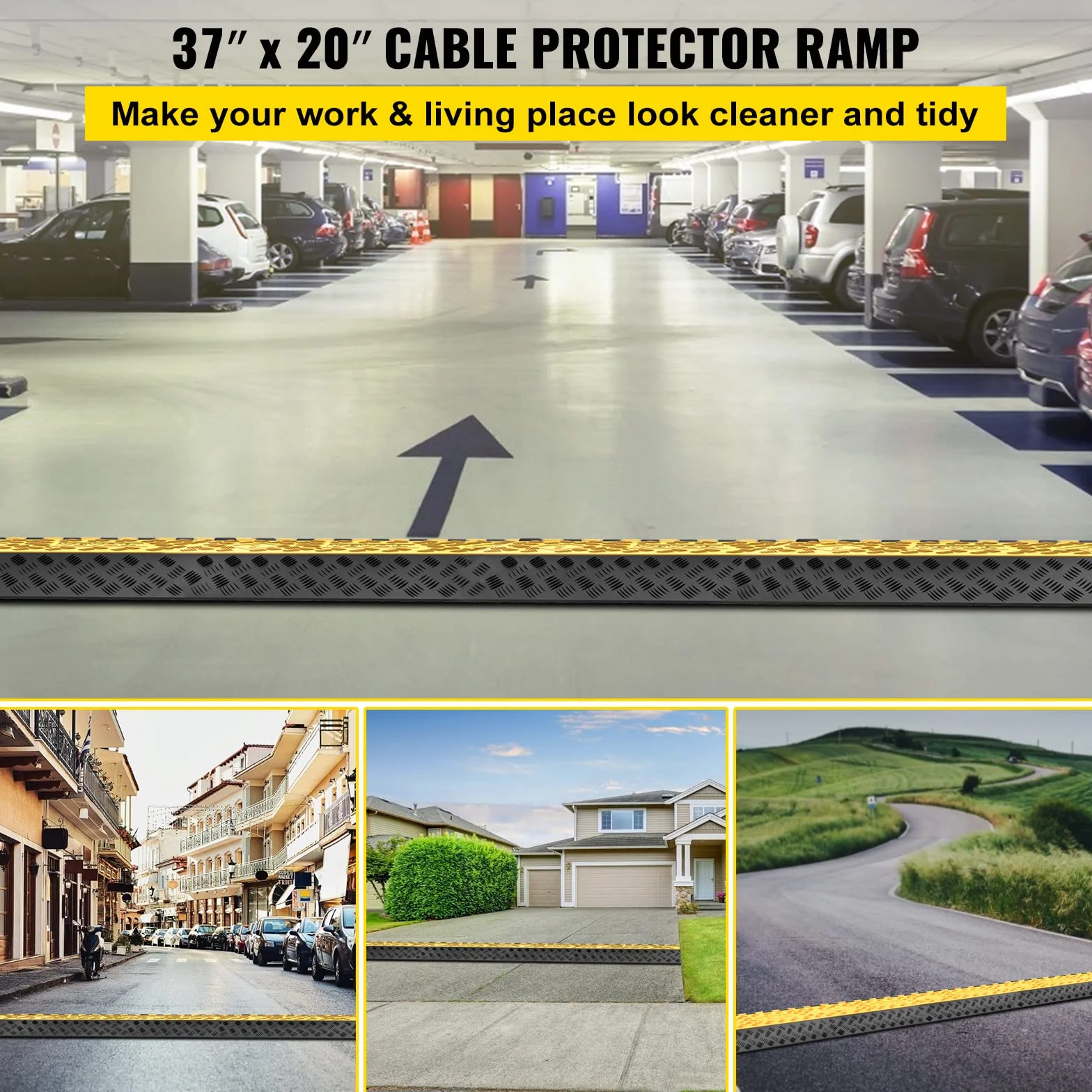 VEVOR Rampe de Protection de Câble 2993 kg 3 Canaux Passe Câble Sol