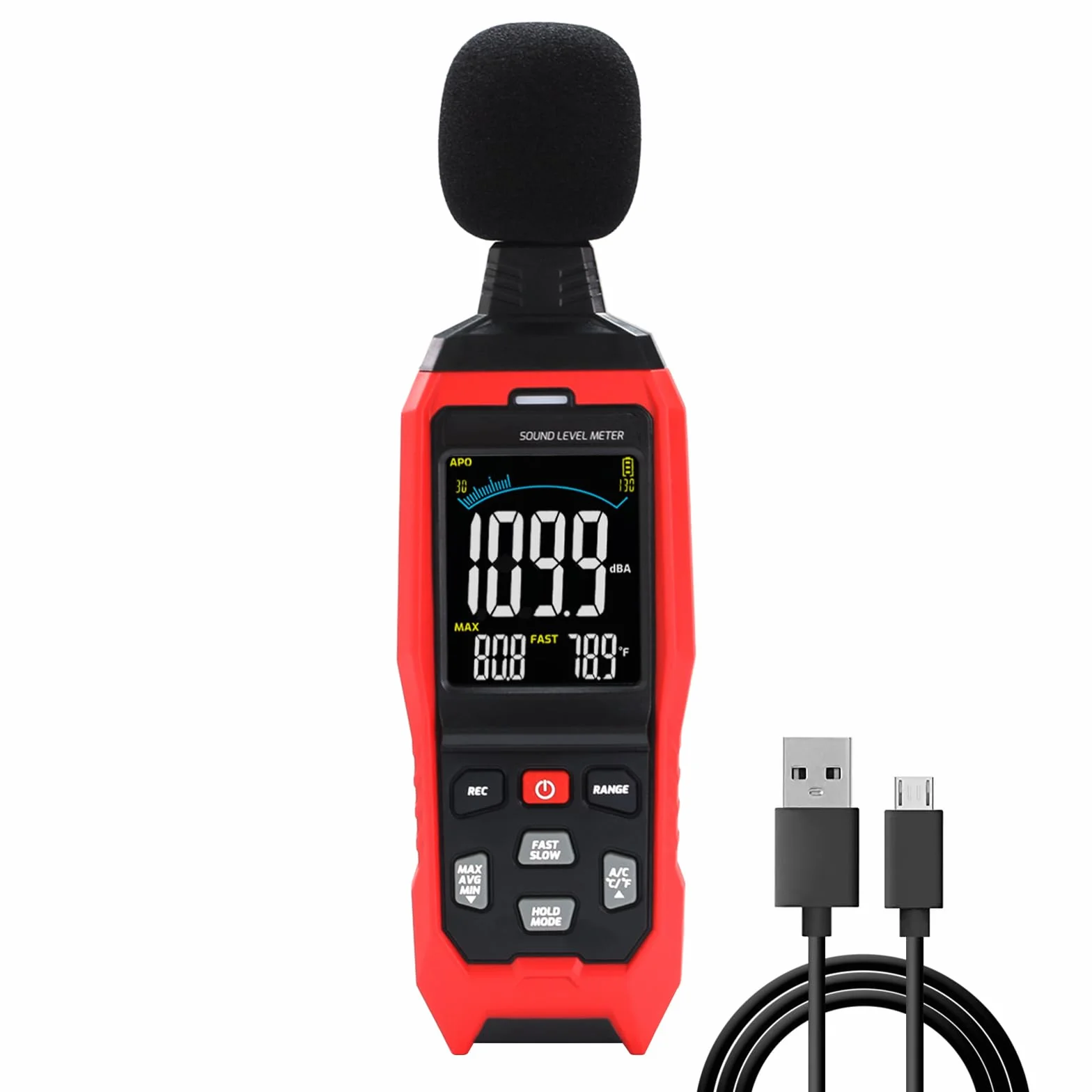 Sonomètre Compteur de Niveau Sonore 30-130 dB avec Enregistrement de Données Alarme Visuelle Connexion PC