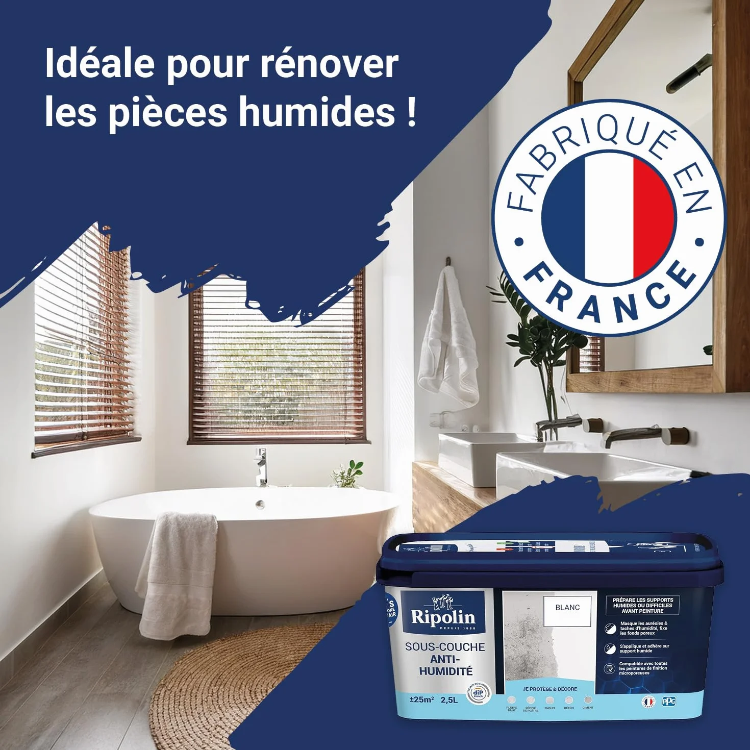 RIPOLIN Sous-Couche Anti-Humidité Intérieur 2,5L Blanc Mat