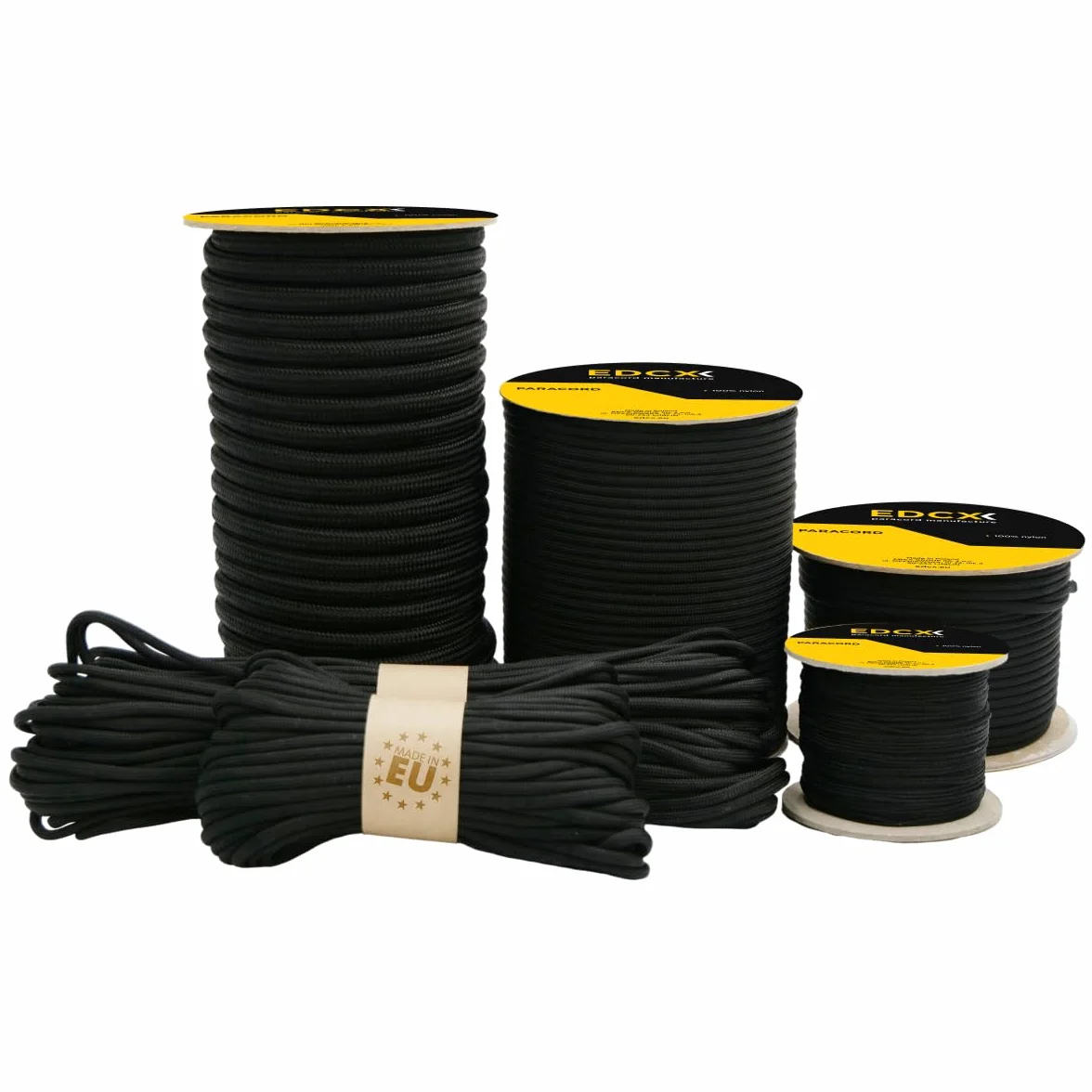 Corde Paracorde 1,2 mm - 8 mm, Noire, 100% Nylon, 10 m à 100 m