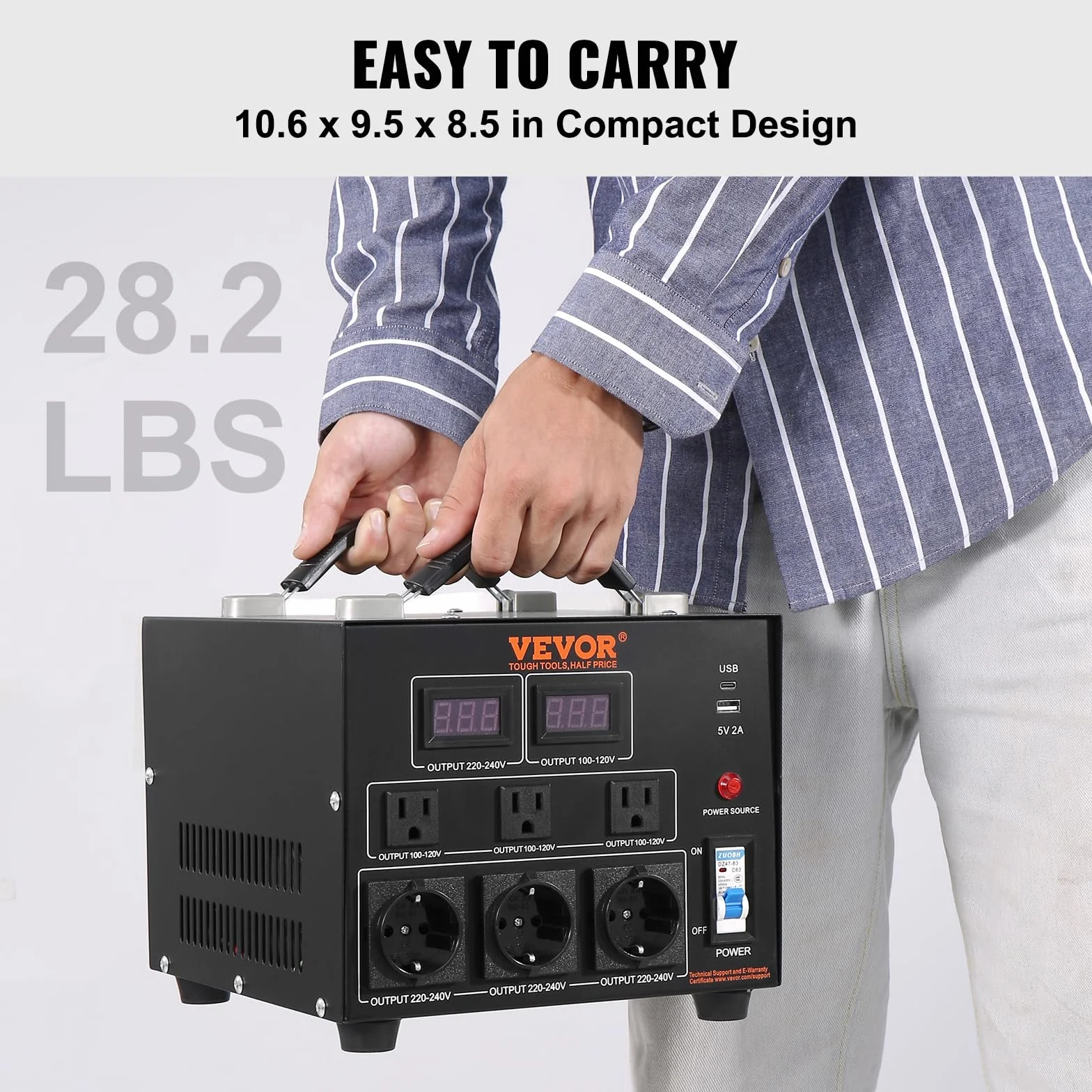 VEVOR Transformateur 220V⇄110V Convertisseur de Tension 5000W avec 3 Prises US et EU