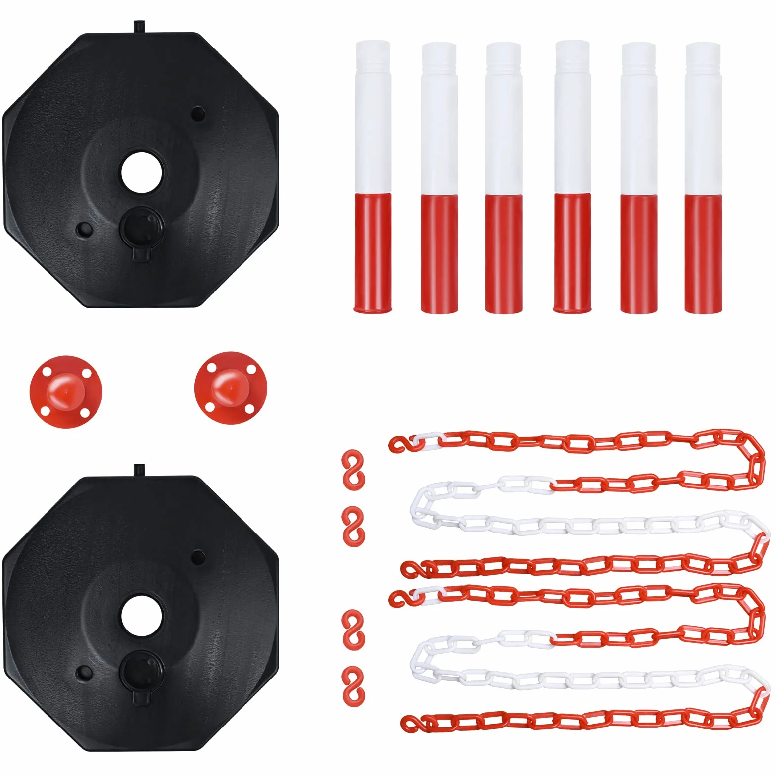 Poteaux de Barrière 2 pcs Potelets en Plastique avec Chaîne 140cm Poteau de Base PE PP 82cm Flexible Signalisation Cône Inclus Rouge+Blanc