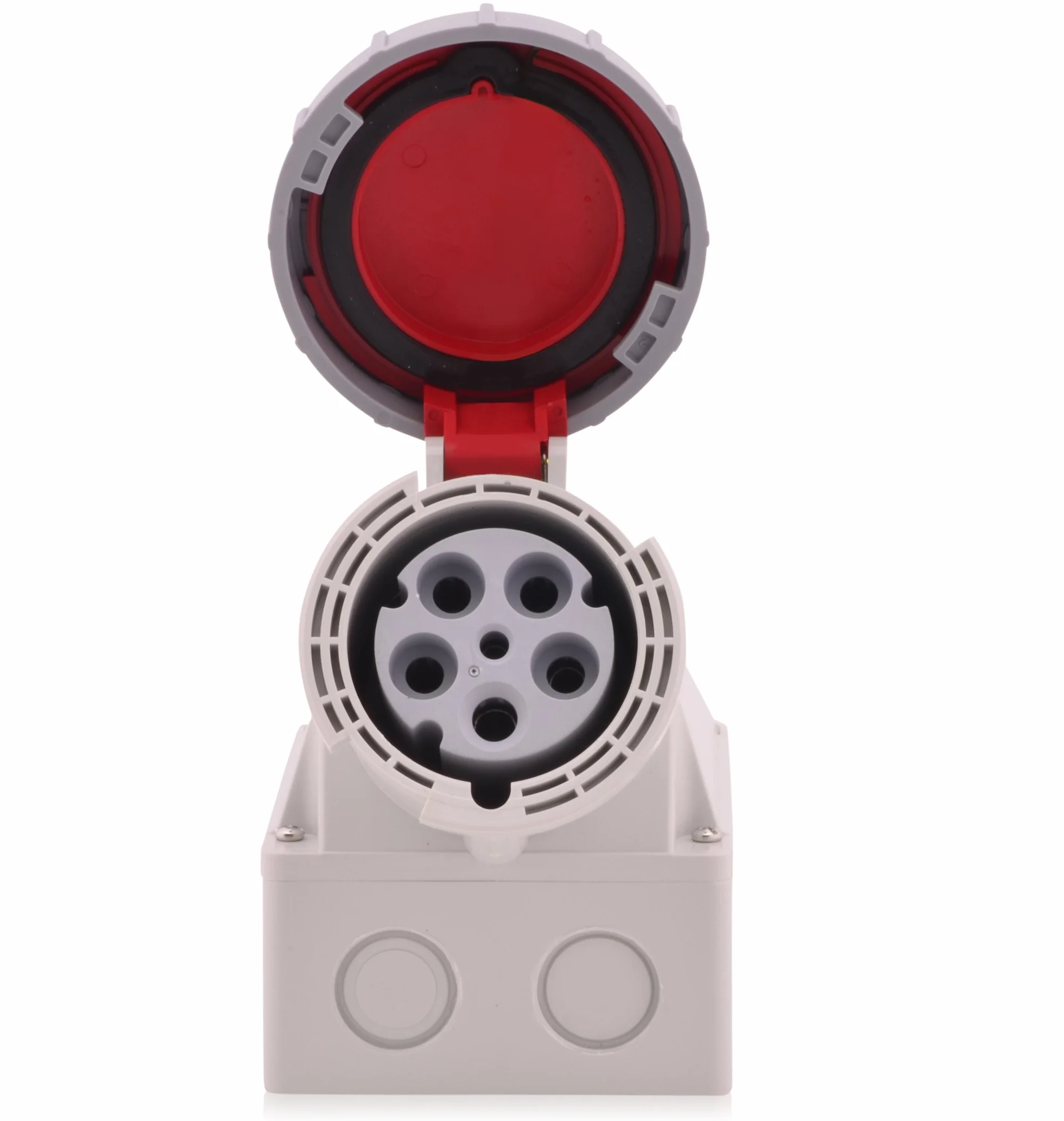 Prise murale CEE 63A 400V IP67 5 pôles 6h rouge/gris IEC60309