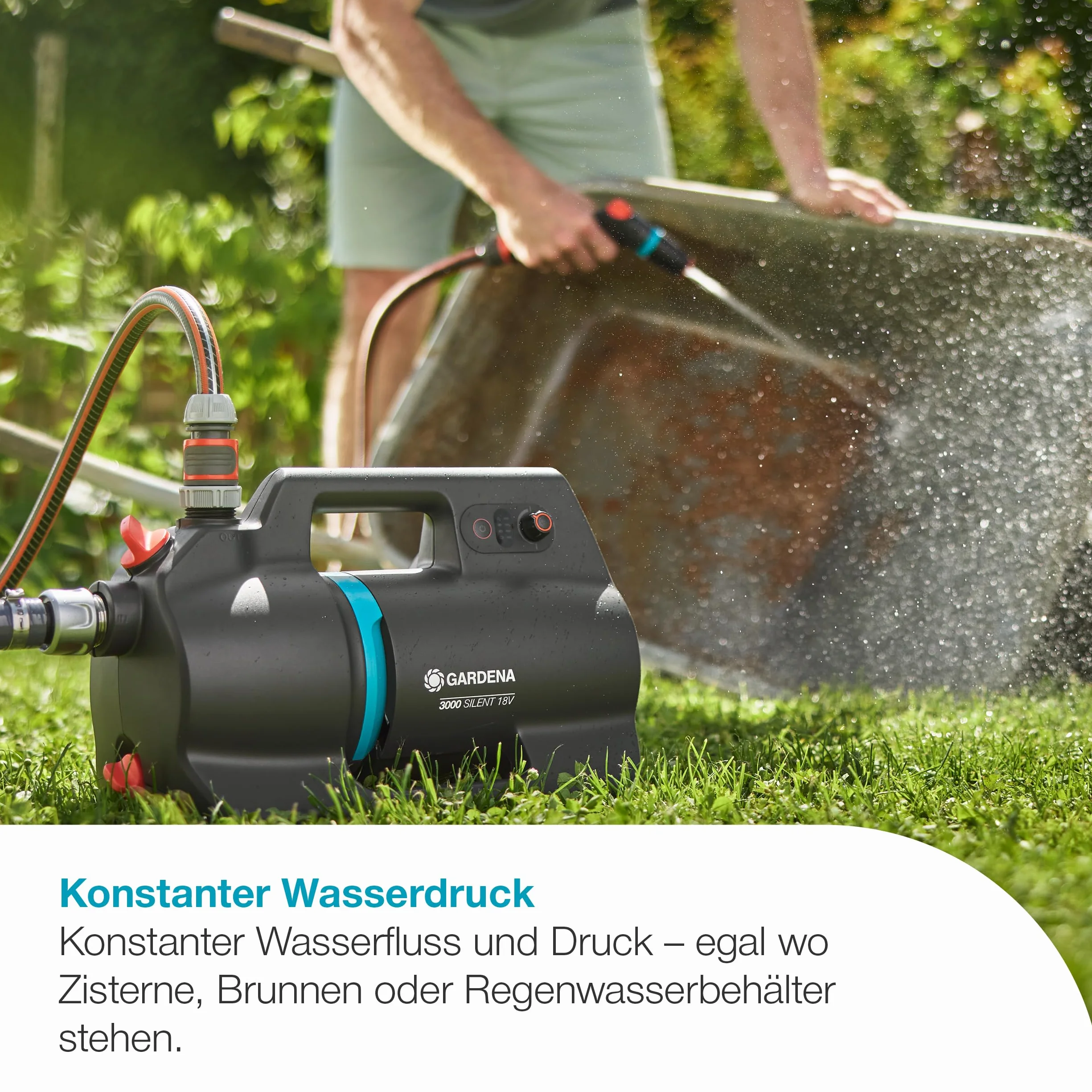 Gardena Pompe de jardin sur batterie 3000 Silent 18V P4A sans chargeur ni batterie
