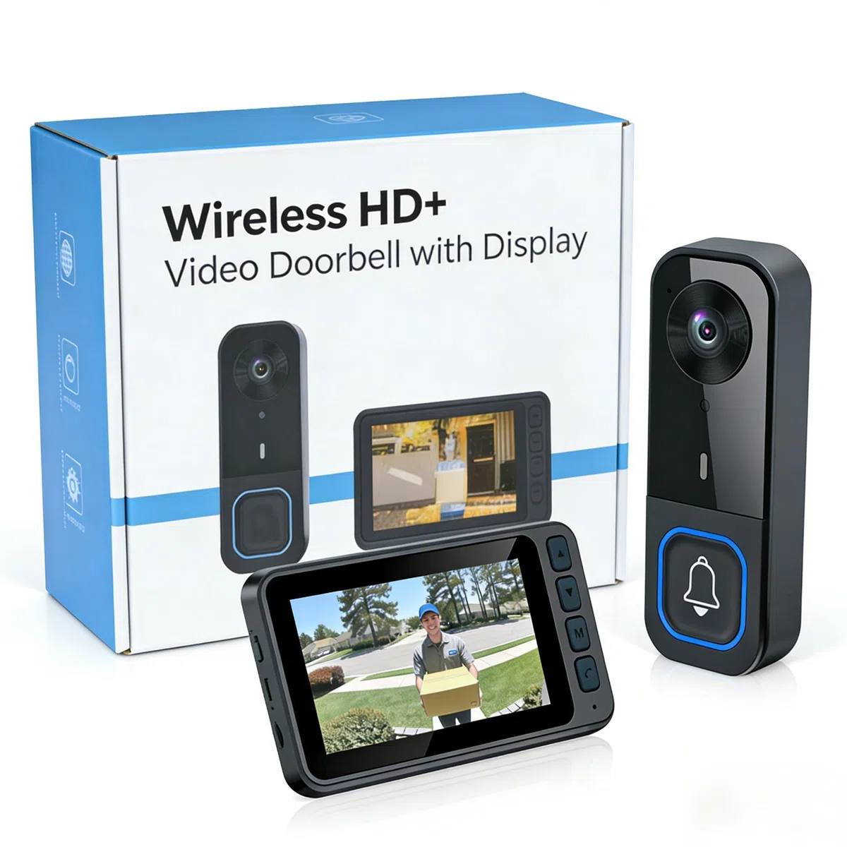 Sonnette sans Fil avec Caméra Extérieure IP65, Visiophone sans Fil Portée 40m, Interphone Vidéo sans Fil 1000mAh, Écran IPS 4.5 Pouces, Vision Nocturne Infrarouge