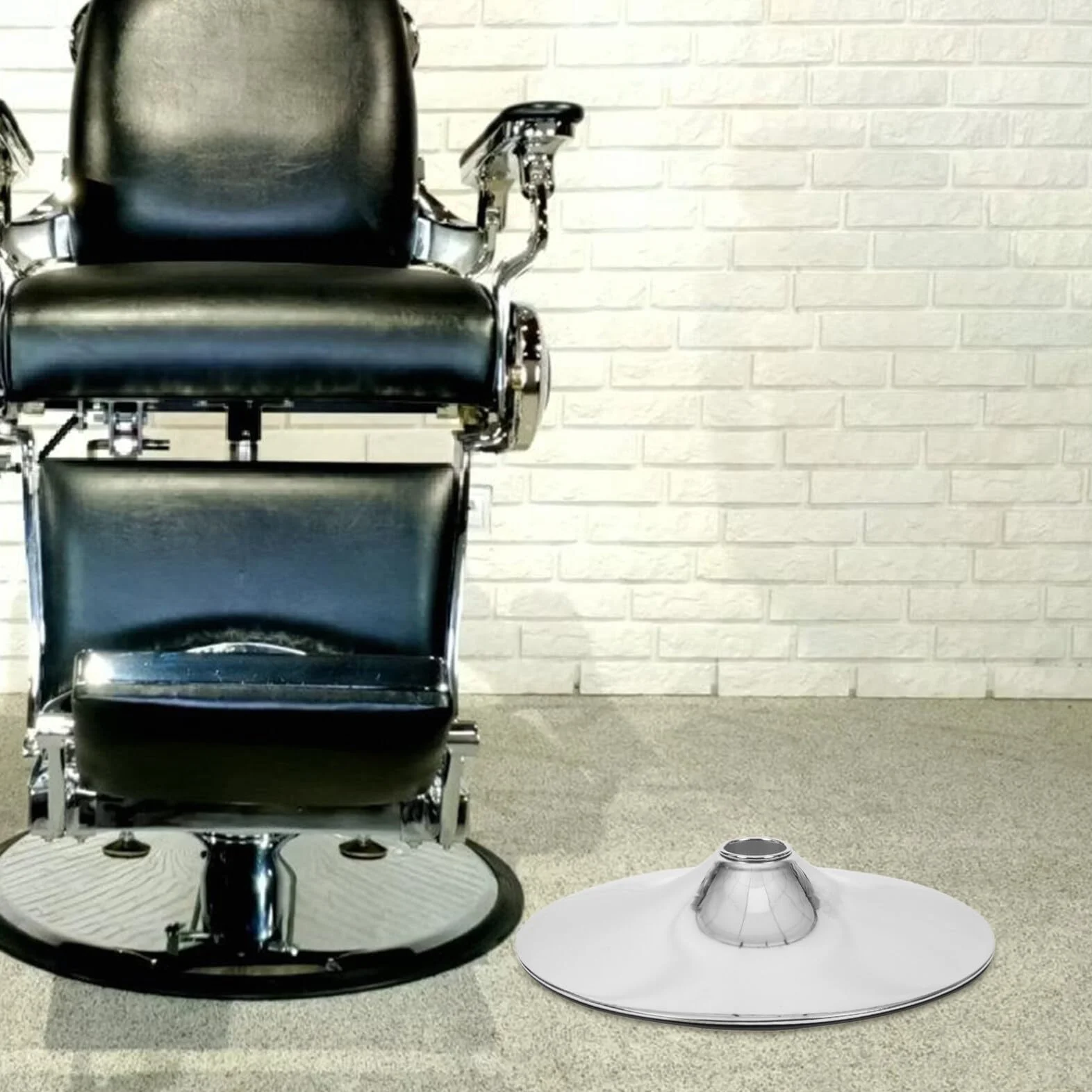 Socle Pivotant Fauteuil Salon Barbier Acier Inoxydable Robuste Argenté Accessoire Coiffure