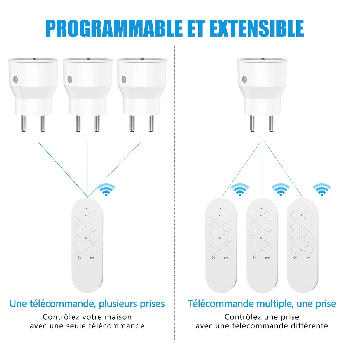 Télécommande Sans Fil 10A 80M 2300W 5 Prises 2 Télécommandes