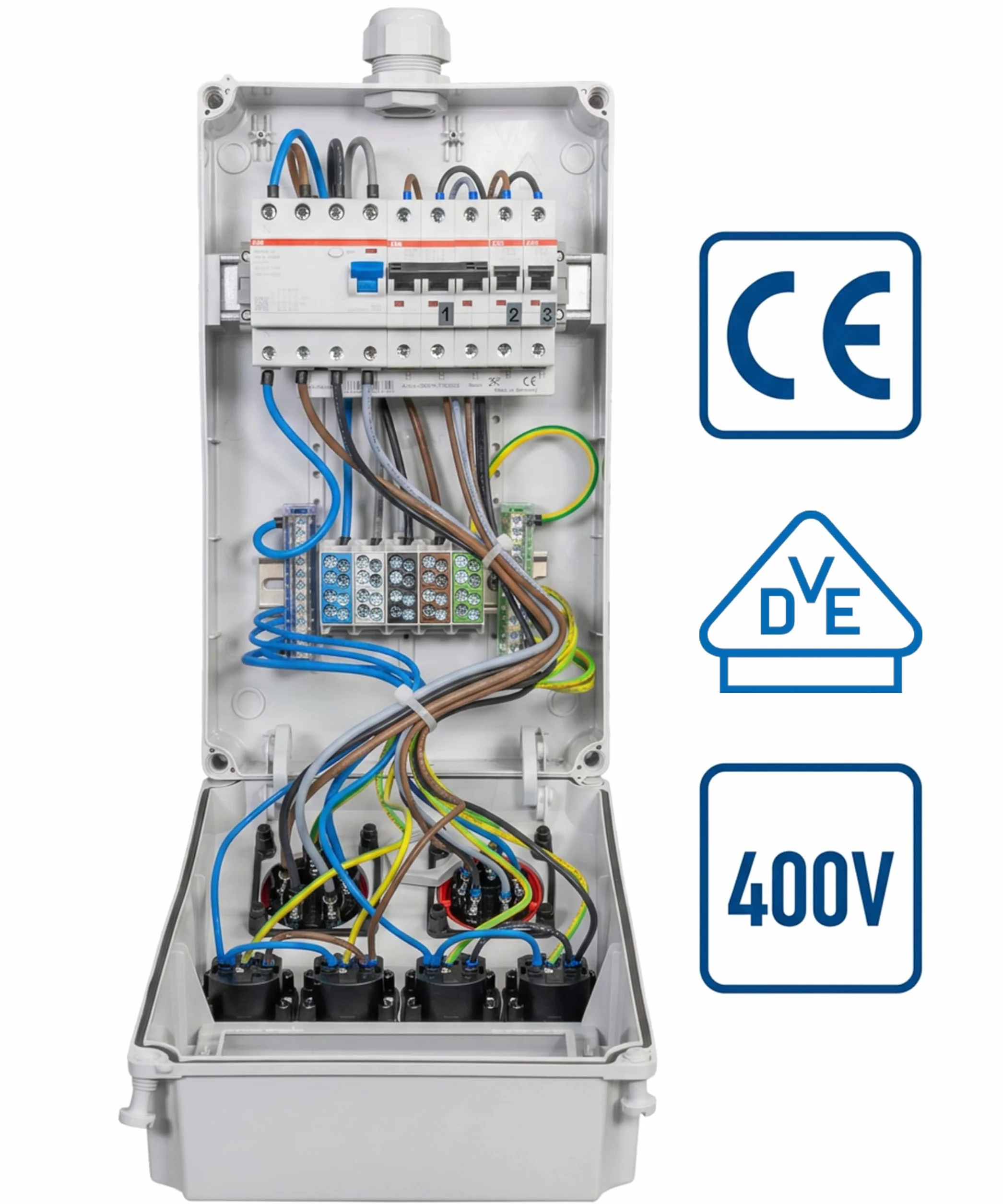 JÄGER Distributeur mural en saillie, répartiteur de courant 400 V avec ABB FI & LS, 2 x CEE 16 A / 32 A