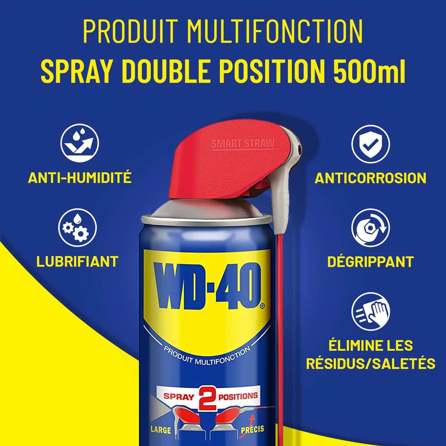 WD-40 Spray Multifonction Double Position Sans Silicone Non Conducteur