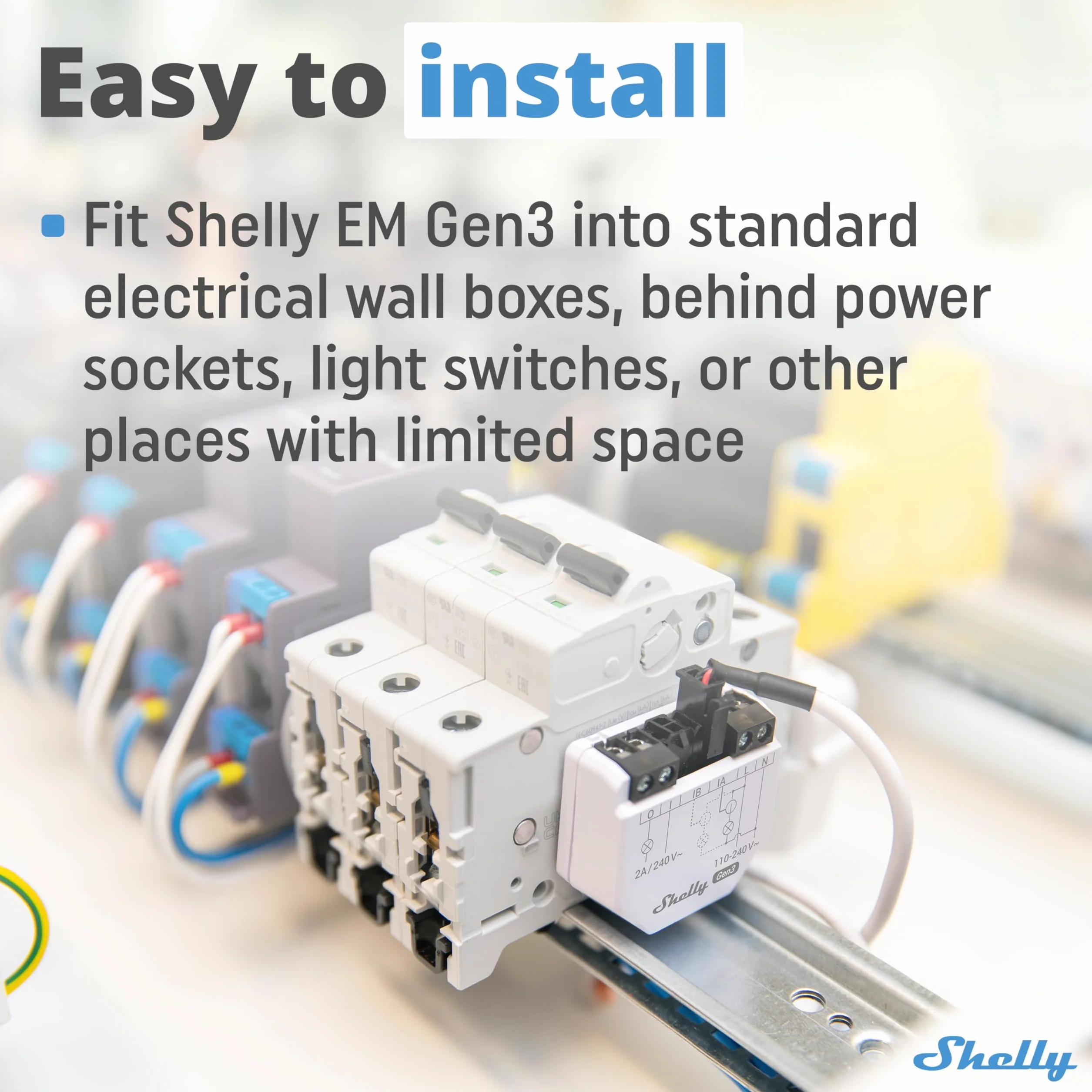 Shelly EM Gen3 Pince 50A Compteur d’énergie Wi-Fi monophasé deux canaux interrupteur intégré horaires stockage données commande à distance