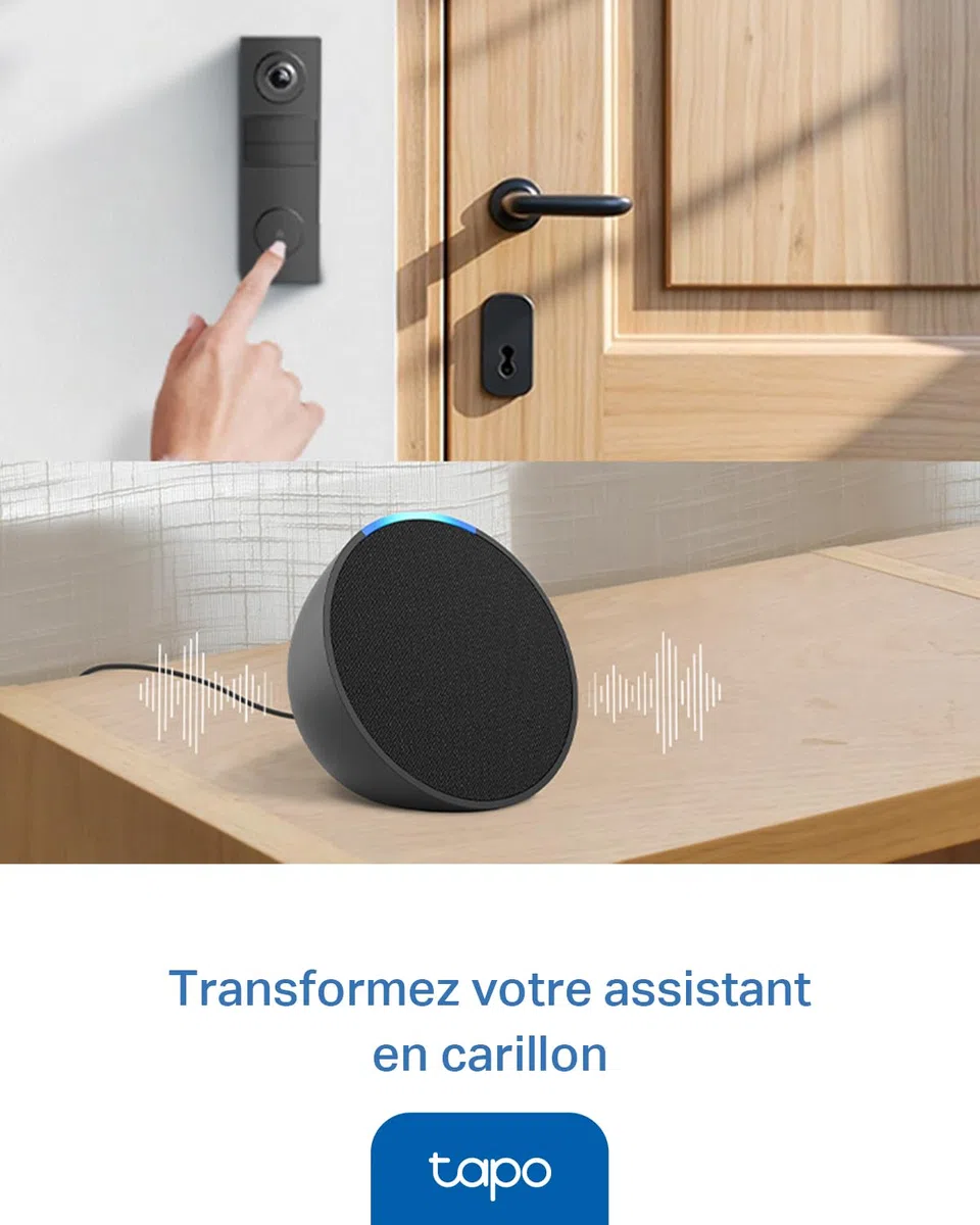 Tapo D205 Sonnette sans fil avec caméra extérieur 2K 3MP IP54 étanche Grand angle 160° Vision Nocturne Détection Humaine AI Audio Bidirectionnel autonomie 180j