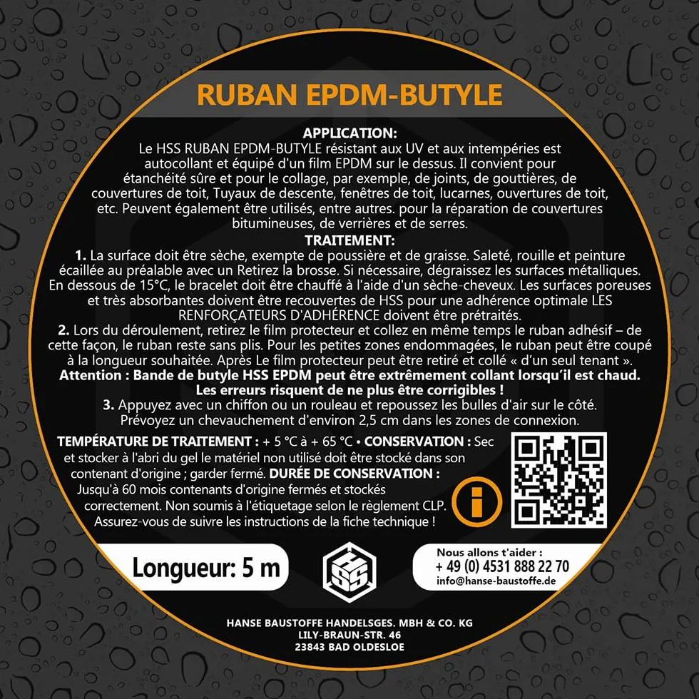 Bande EPDM renforcée HSS Butyle 10cm x 5m étanche extra fort résistant UV