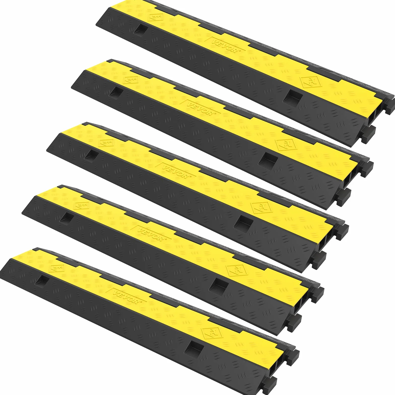 VEVOR Rampe Protection Câble Lot de 5 2 Canaux Passage de Câble au Sol Caoutchouc PVC Ralentisseur Modulaire 4989 kg 101x24,5x5 cm Noir/Jaune