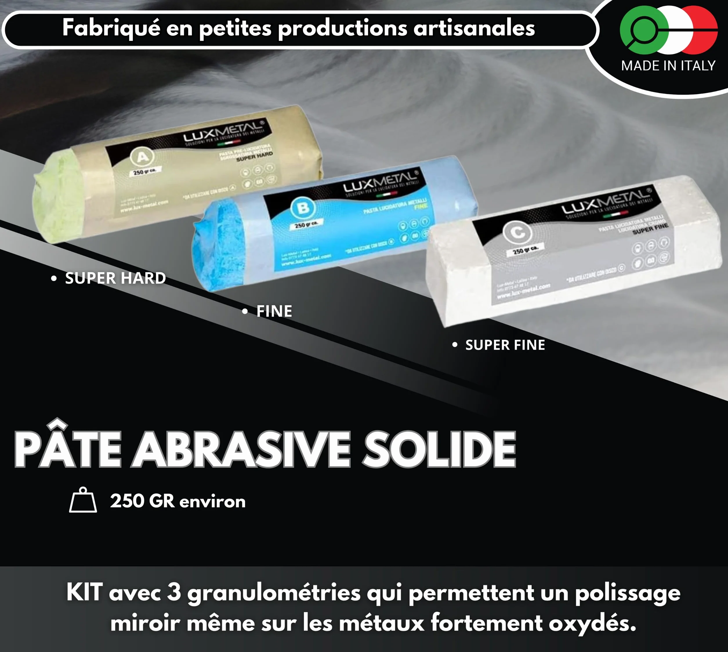 Kit de Polissage 3 Disques 100 mm 3 Pâtes Abrasives 250 g pour Métaux Acier Inoxydable Aluminium