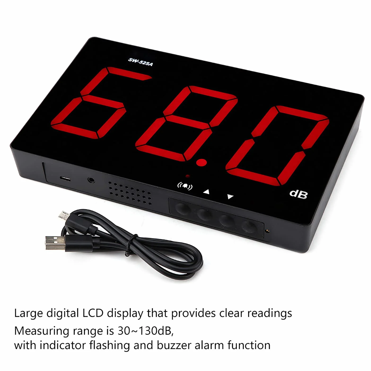 Compteur de Niveau Sonore Numérique SW-525A Mural 30dB-130dB DC5V Micro USB