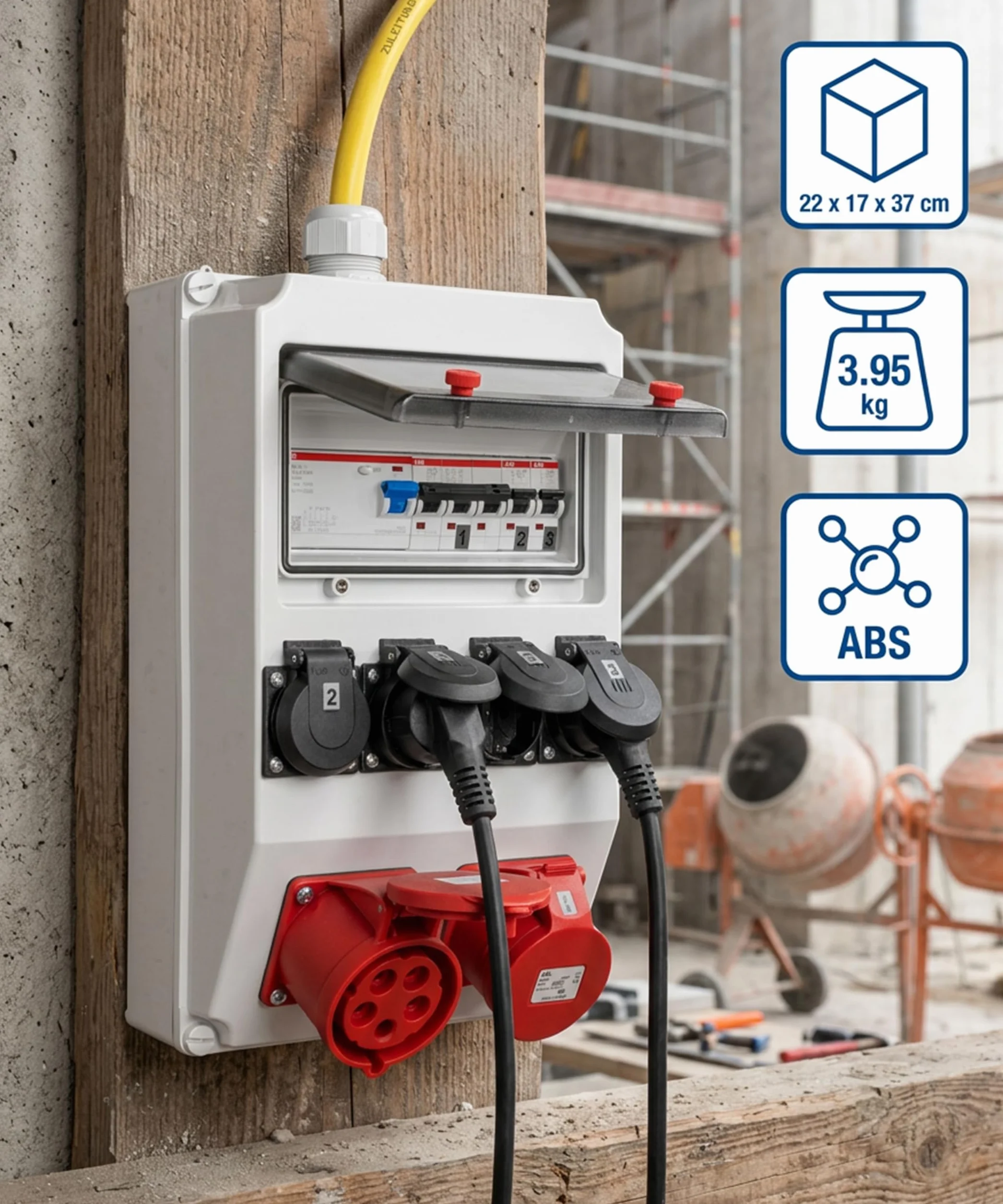 JÄGER Distributeur mural en saillie, répartiteur de courant 400 V avec ABB FI & LS, 2 x CEE 16 A / 32 A