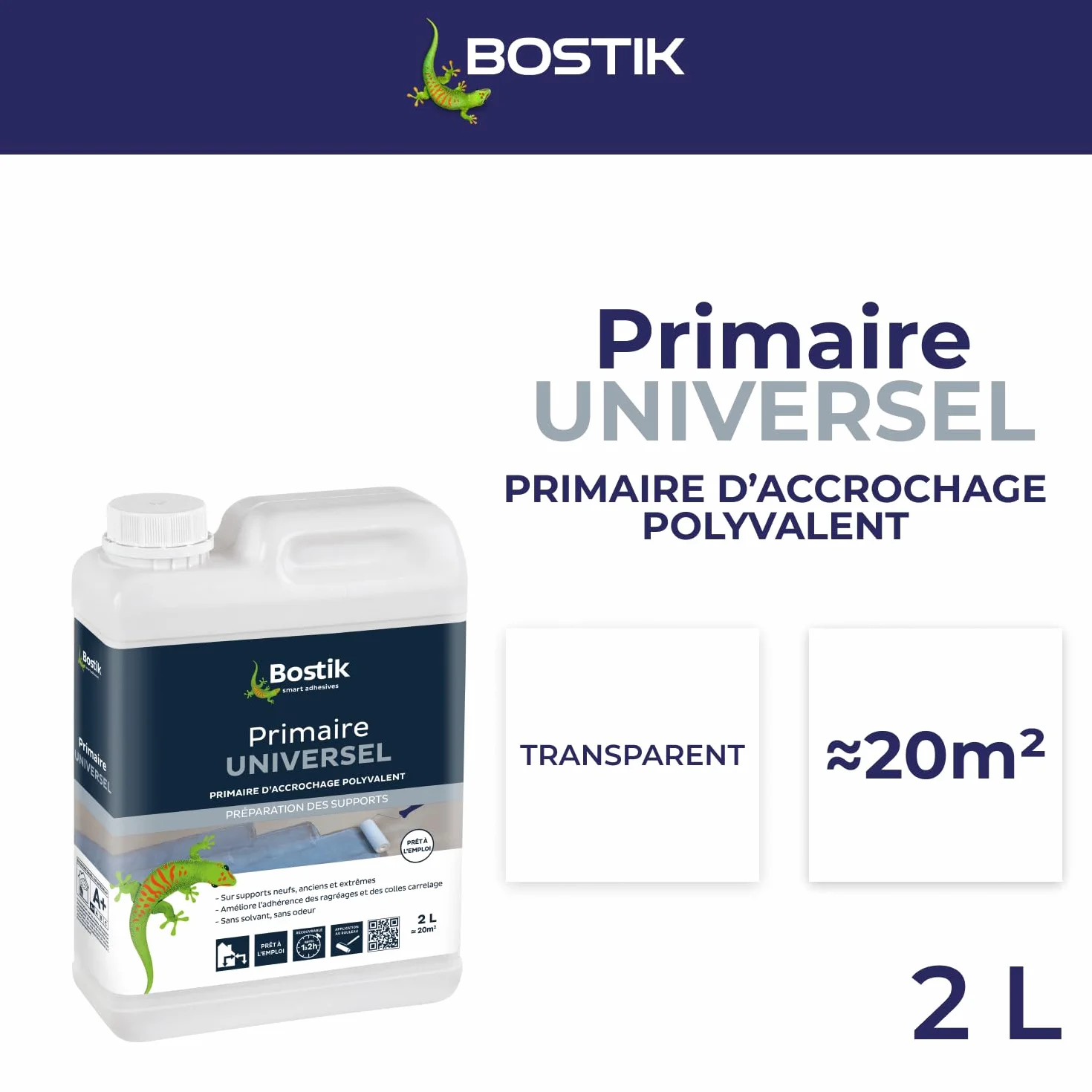 Bostik Primaire d'Accrochage Universel Intérieur Extérieur Sol Mur Bidon 2L