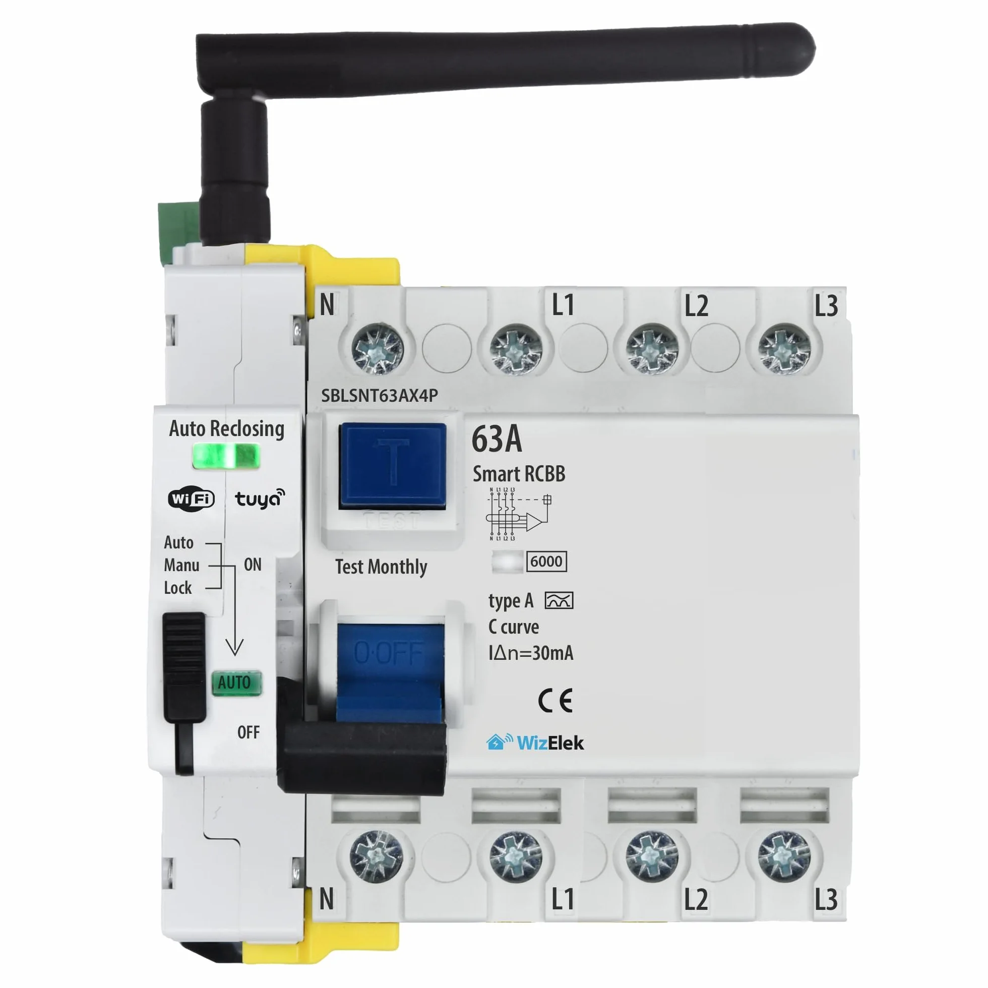 Smart-Home Interrupteur Différentiel Triphasé 4P 30mA Type A & AC 63A 42kW 6kA Connecté Wi-Fi Tuya RCCB EN 61008-1