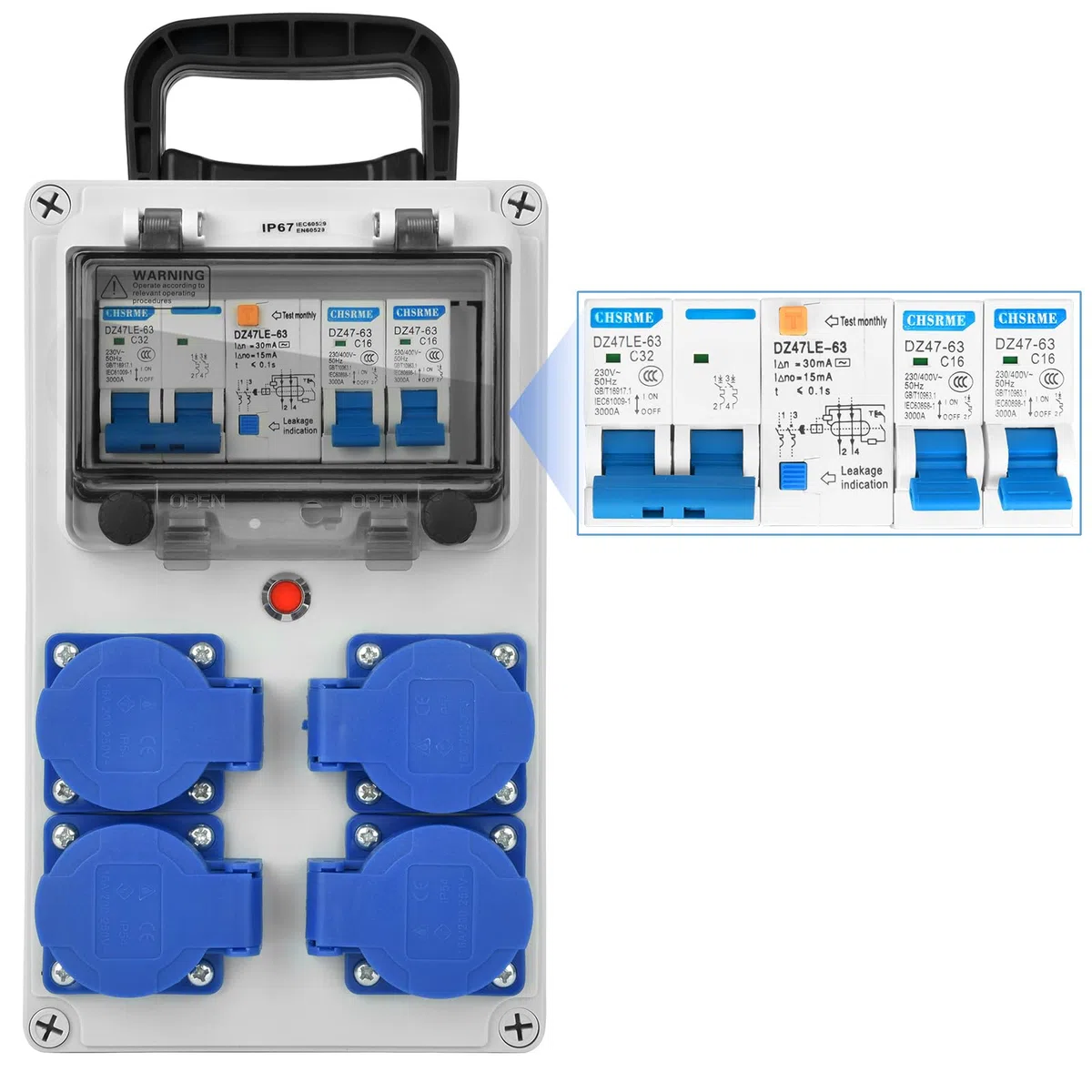 Coffret Électrique de Chantier 230 V IP67 Répartiteur Mural 16 A