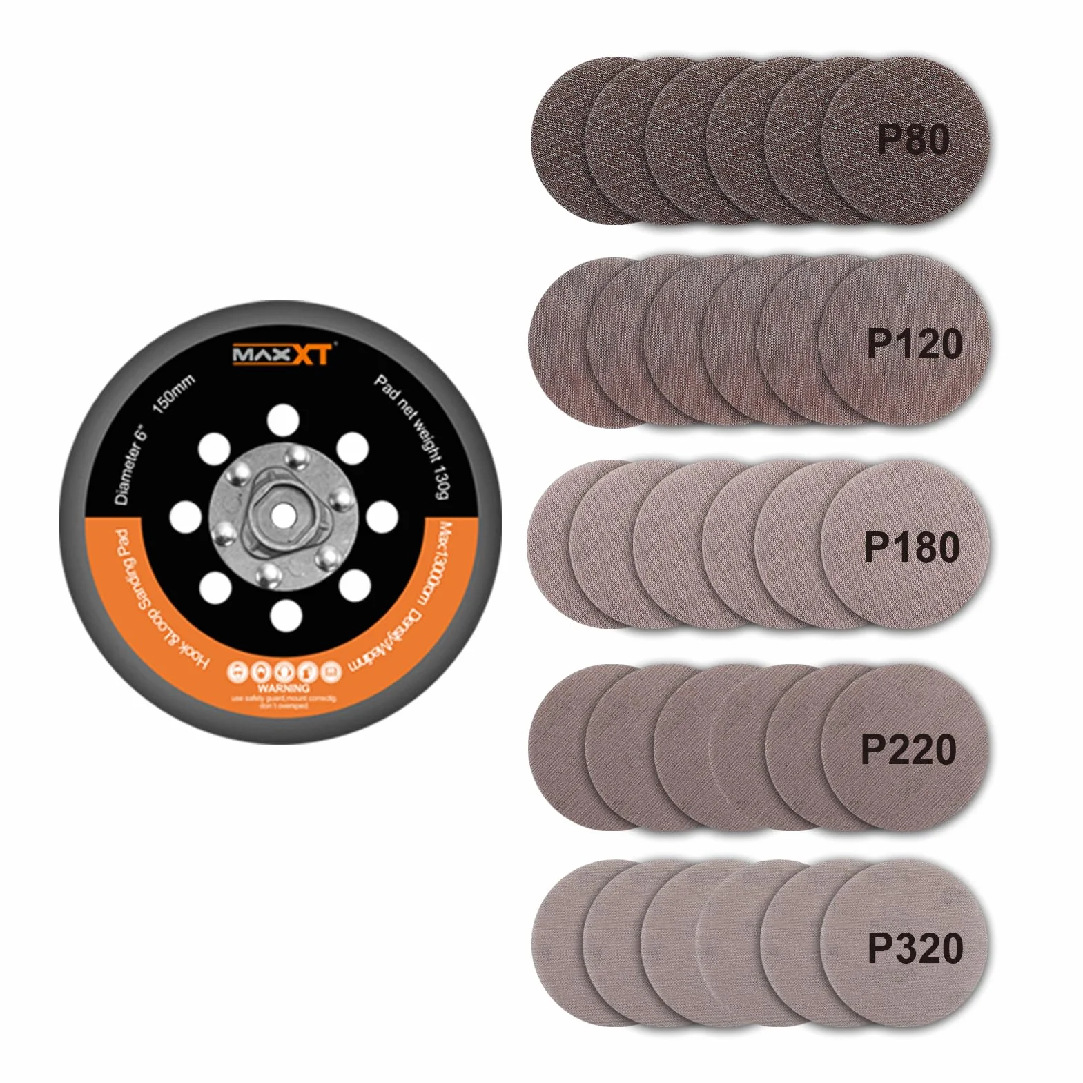 MAXXT Plateau de Ponçage DA 150mm Auto-Accrochant + 30 Abrasifs pour Ponceuse Orbitale R7303
