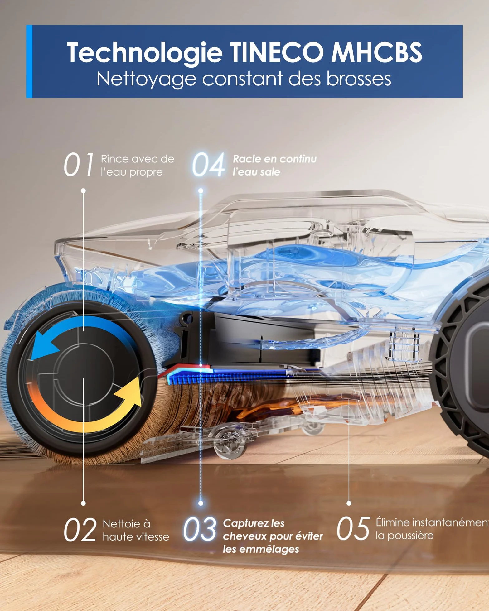 Tineco Floor One S9 Artist Aspirateur Laveur 22 000Pa 360° SmoothDrive Anti-emmêlement 50 Min Autonomie FlashDry 85°C