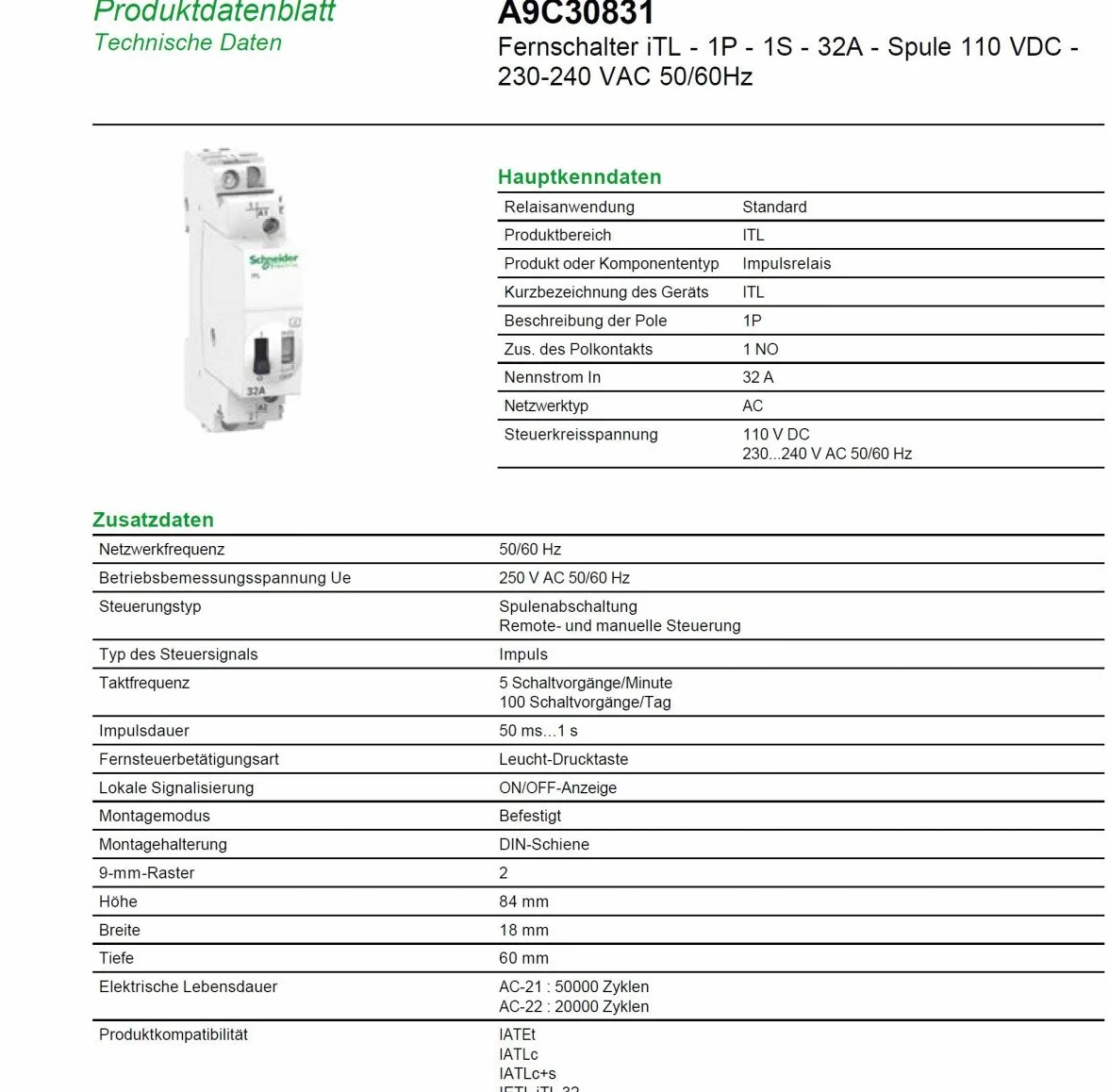 iTL 1P 32A 230VCA 110VCC