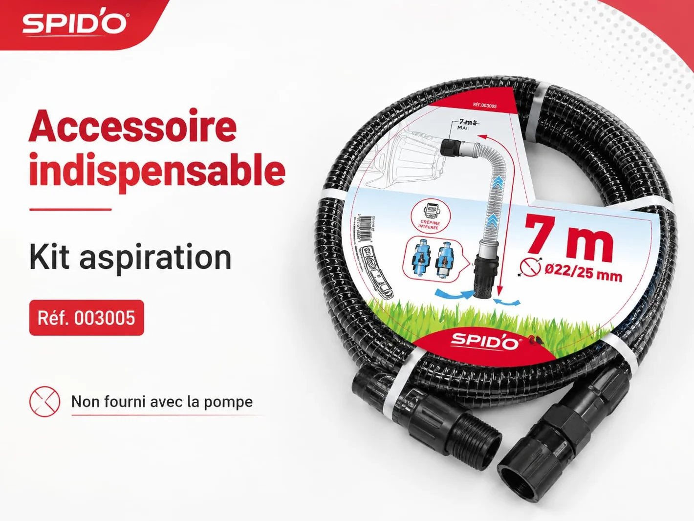Pompe d'Arrosage Portable Spid'O 600 W - Débit 3600 L/h - 3,5 Bar - Corps en Fonte - Pompe de Surface 230 V