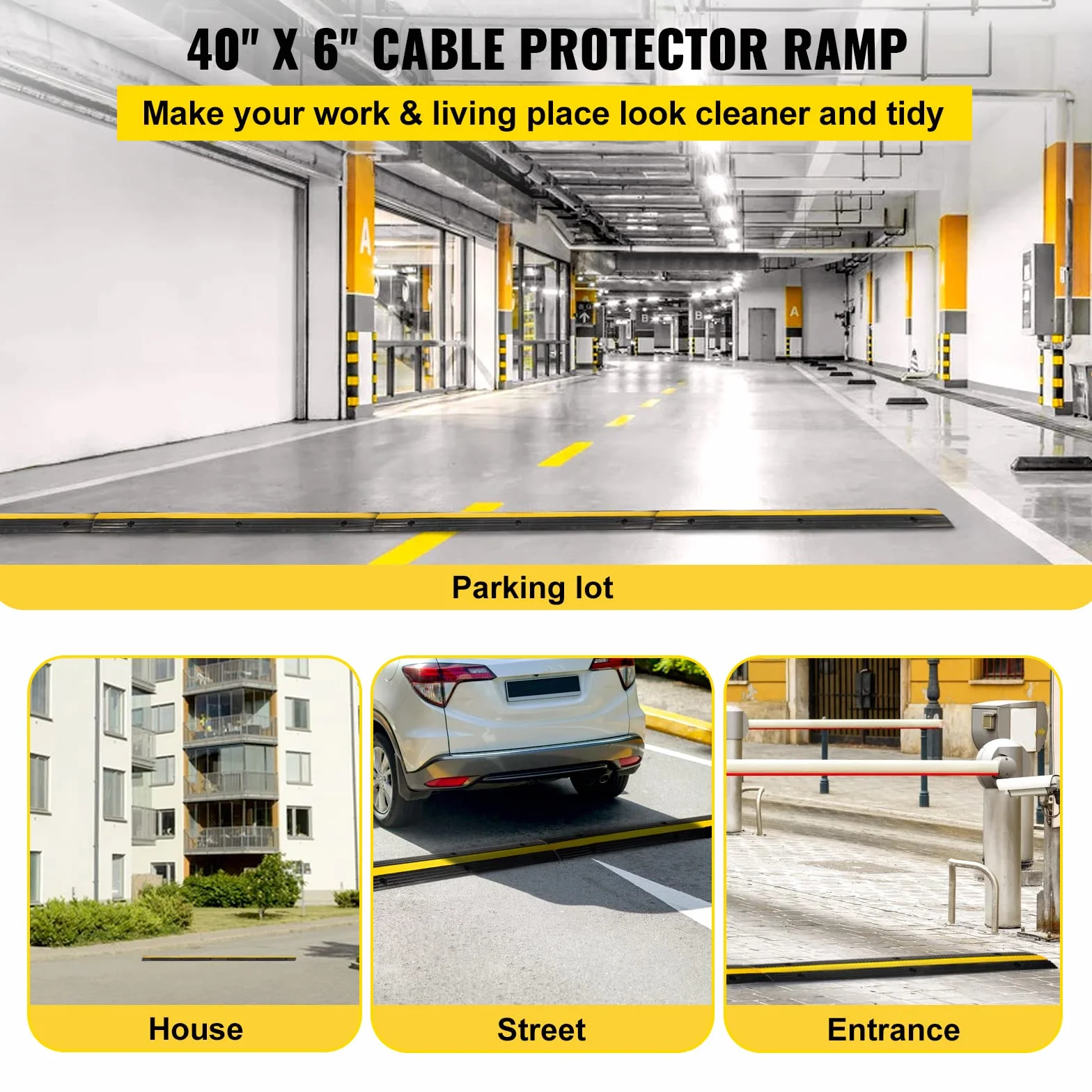 VEVOR Lot de 4 rampes de protection de câble en caoutchouc à 1 canal, capacité de charge 8 164,7 kg