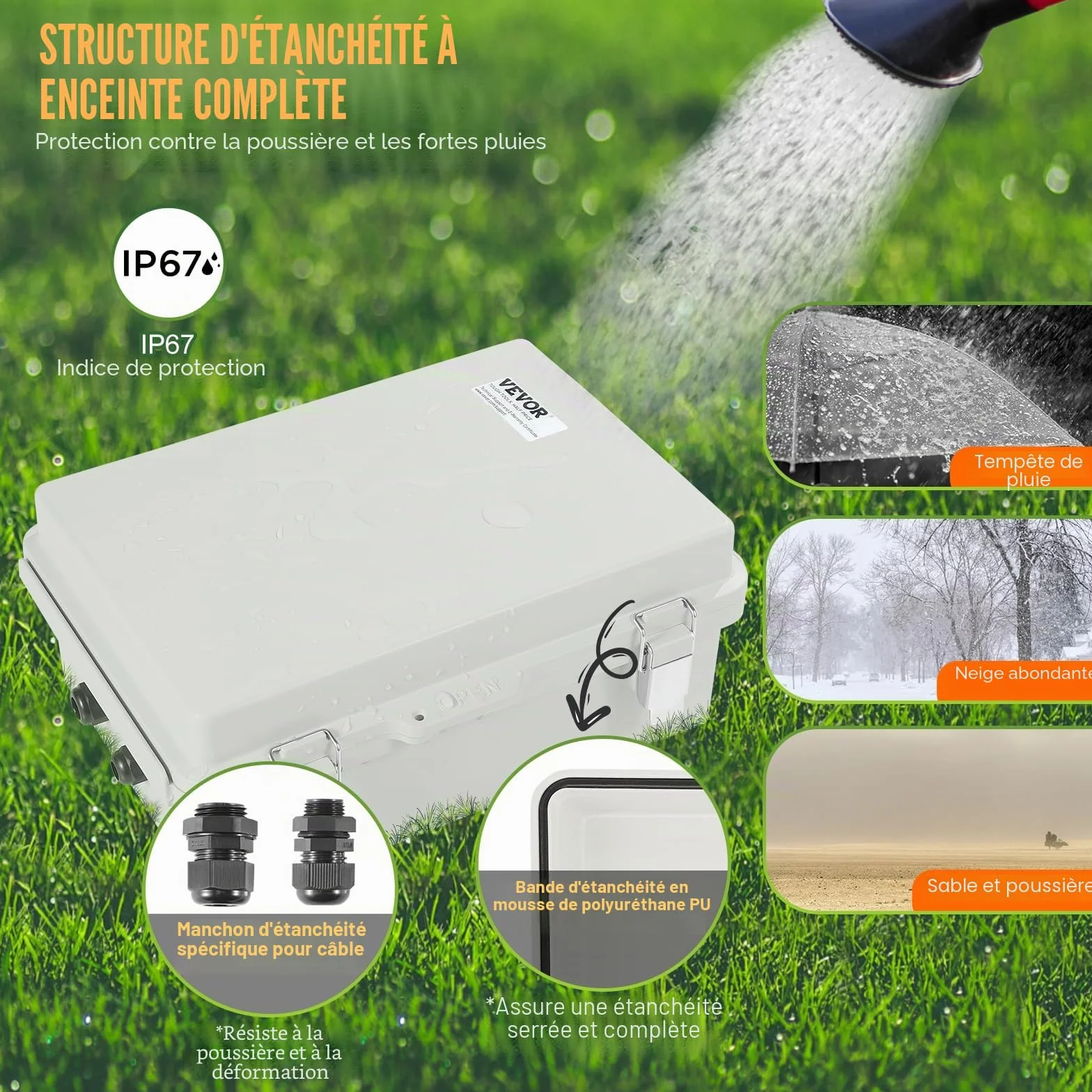 VEVOR Boîte de jonction électrique 300x200x180 mm ABS étanche IP67