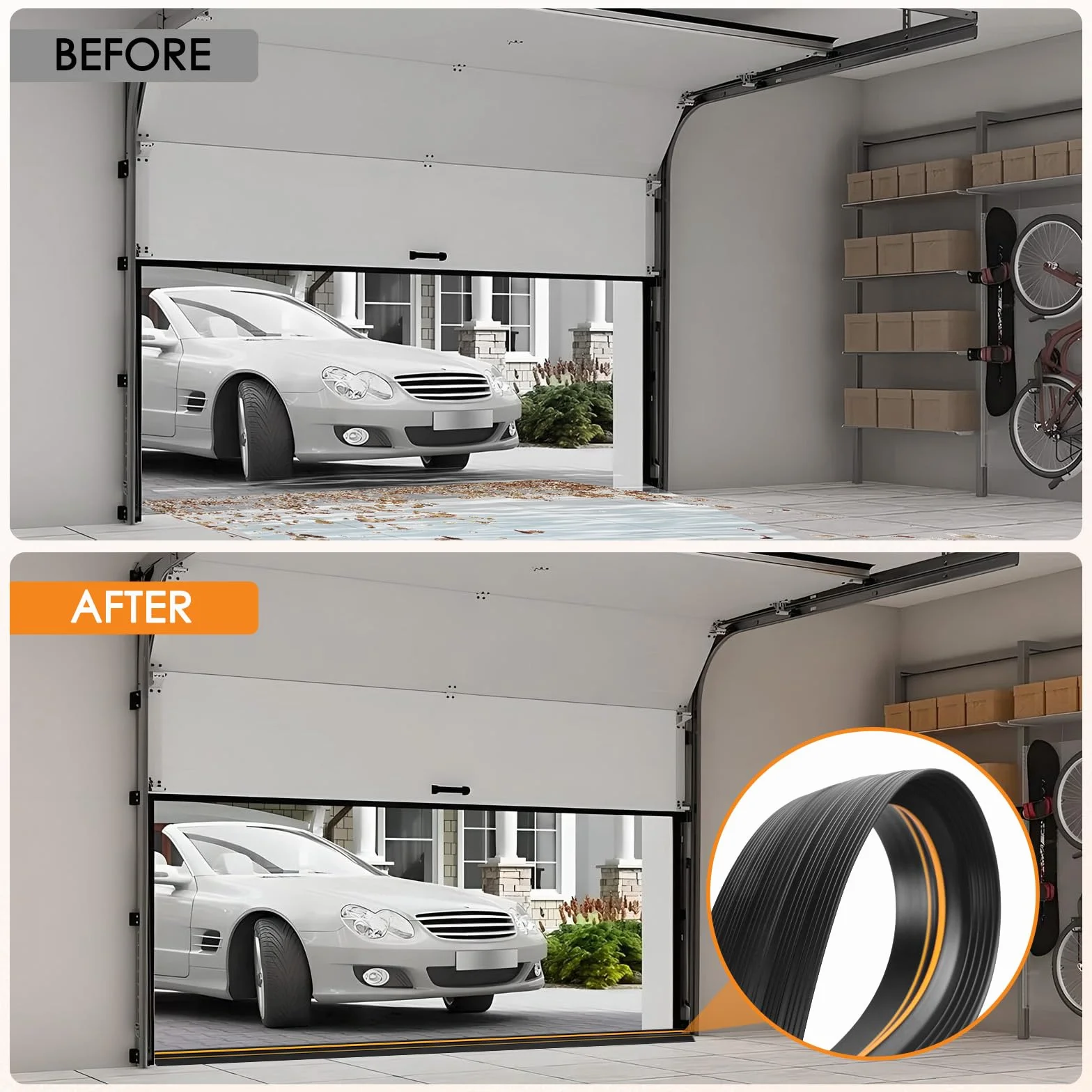 Joint de seuil de porte de garage universel bande d'étanchéité Noir 6m×100mm×25mm