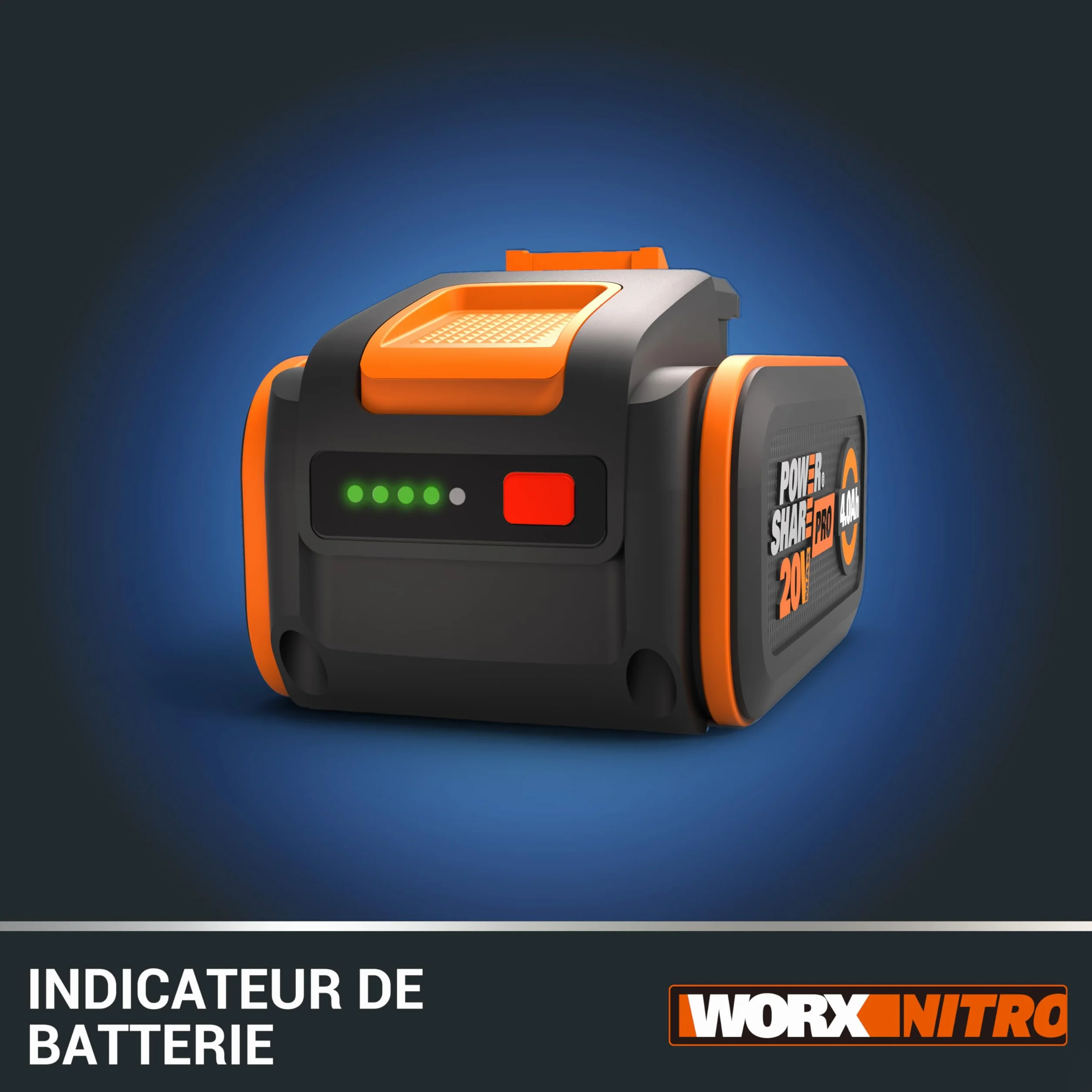 Worx WA3644 Batterie Lithium-Ion 20V 4Ah PowerShare Pro Haute Performance Longue Durée