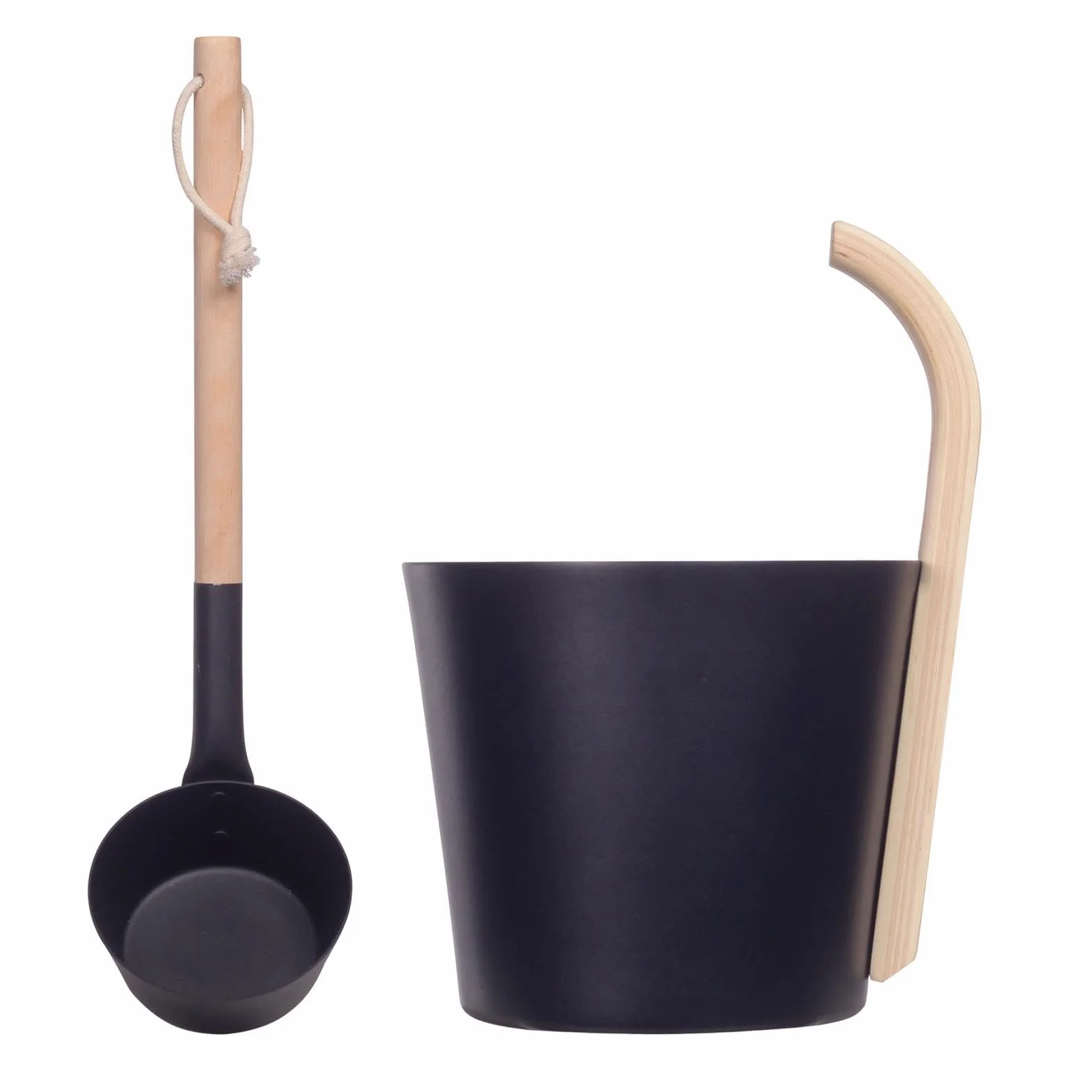 Seau de sauna noir Louche en aluminium 7 L Accessoires sauna cèdre long manche
