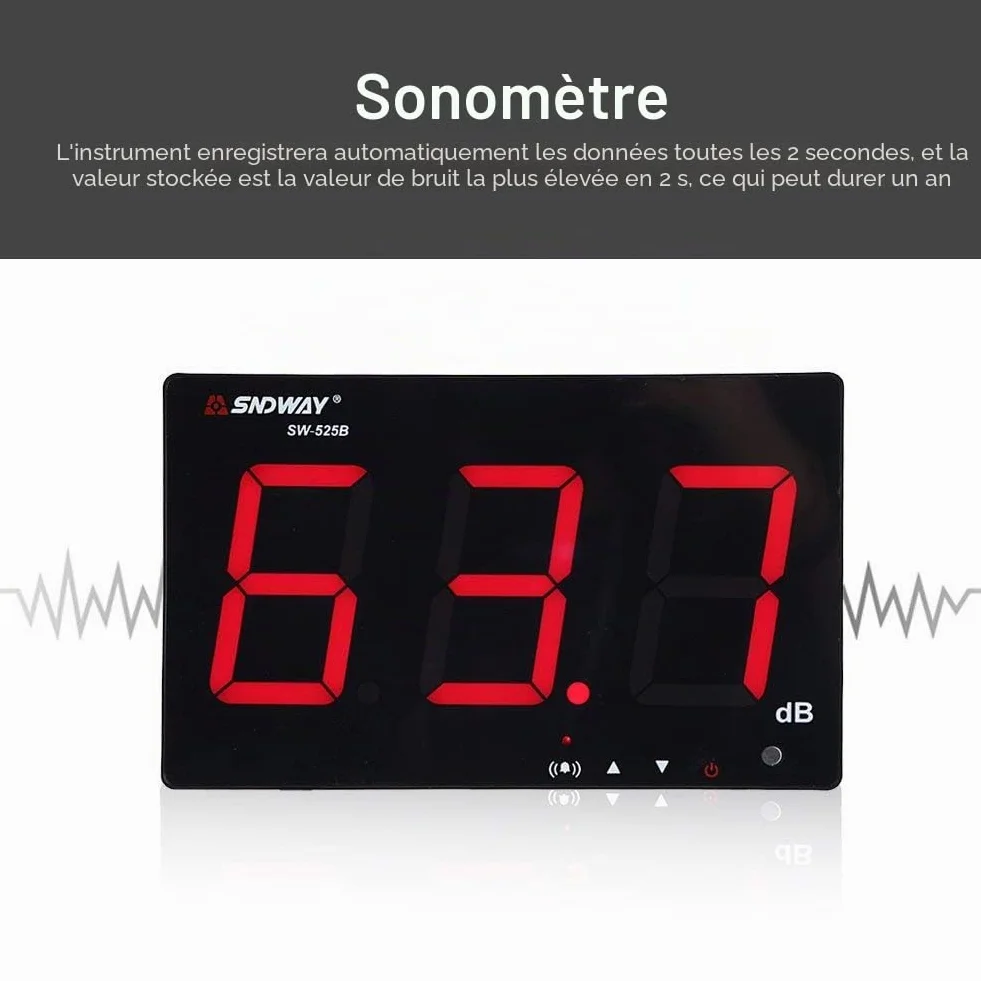 Sonomètre 30~130 dB écran LCD 9,6" SW-525B mesure du bruit avec alarme