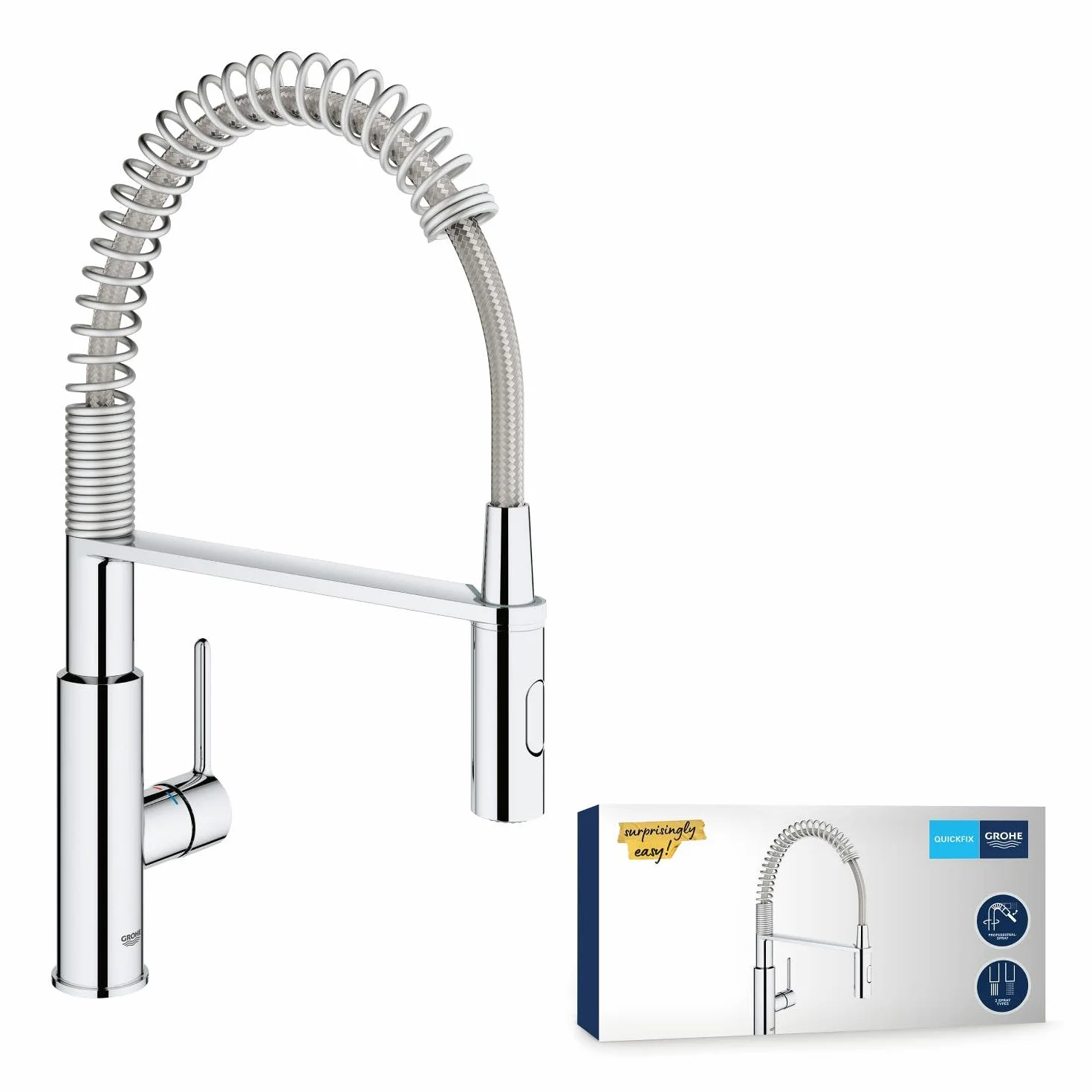 GROHE Mitigeur monocommande 2 jets Robinet évier de cuisine avec douchette extractible Chromé 30361000