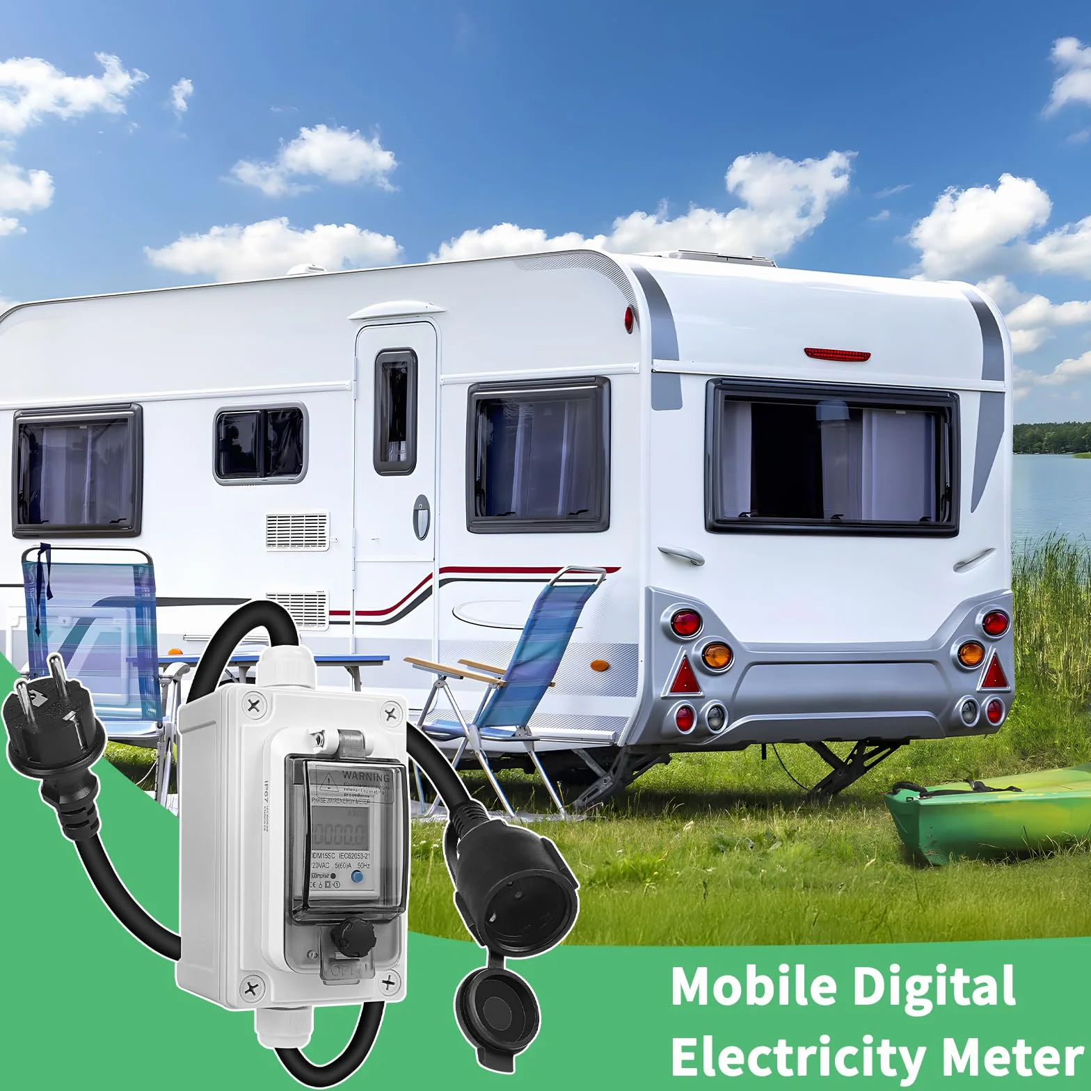 SWAWIS Compteur Electrique Numérique Mobile 230V IP67 Wattmètre Prise Camping-cars Véhicules Electriques