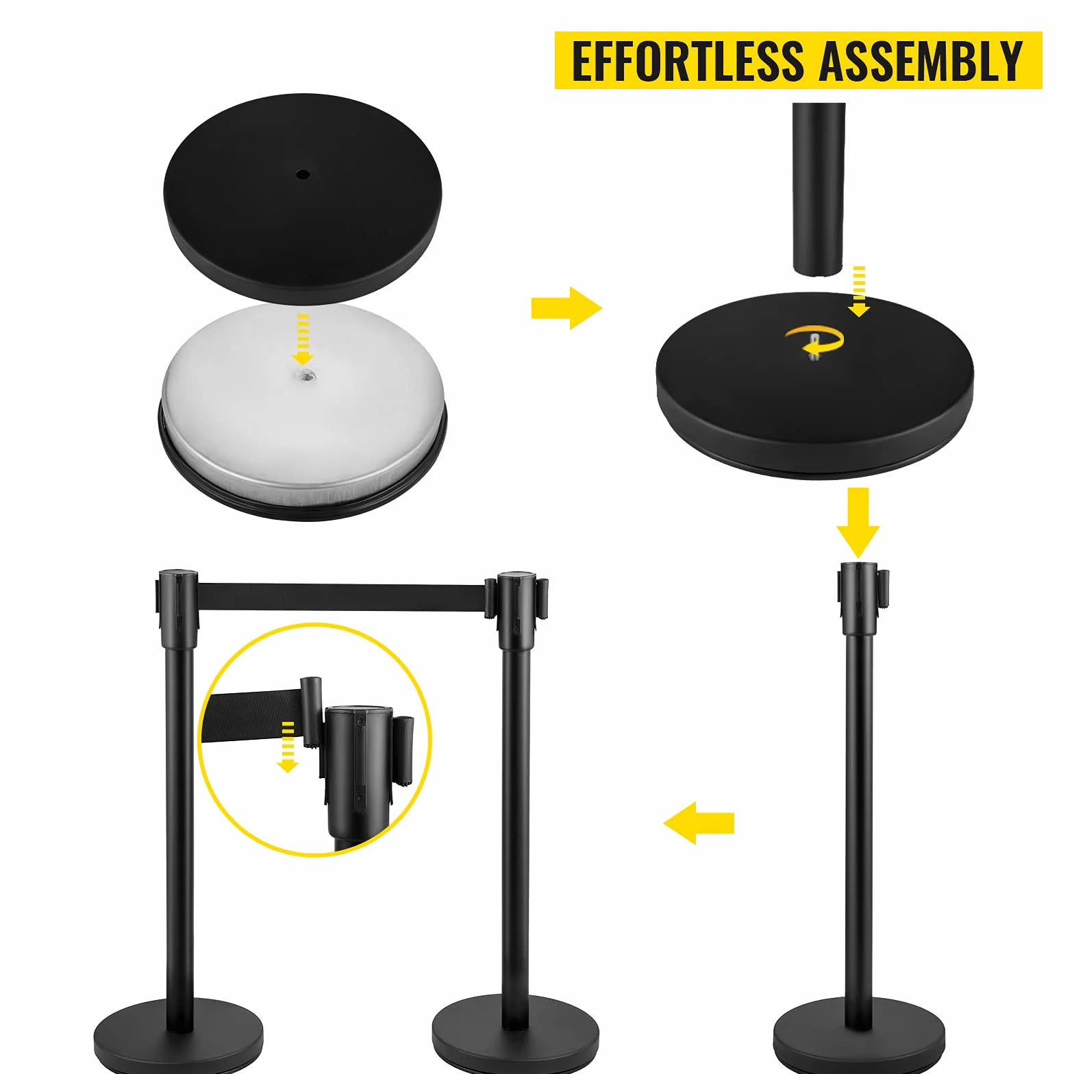 VEVOR Poteau de Guidage 8PCs, Barrière de Balisage avec 2 Rubans Rétractables 2m pour Contrôle de Foules