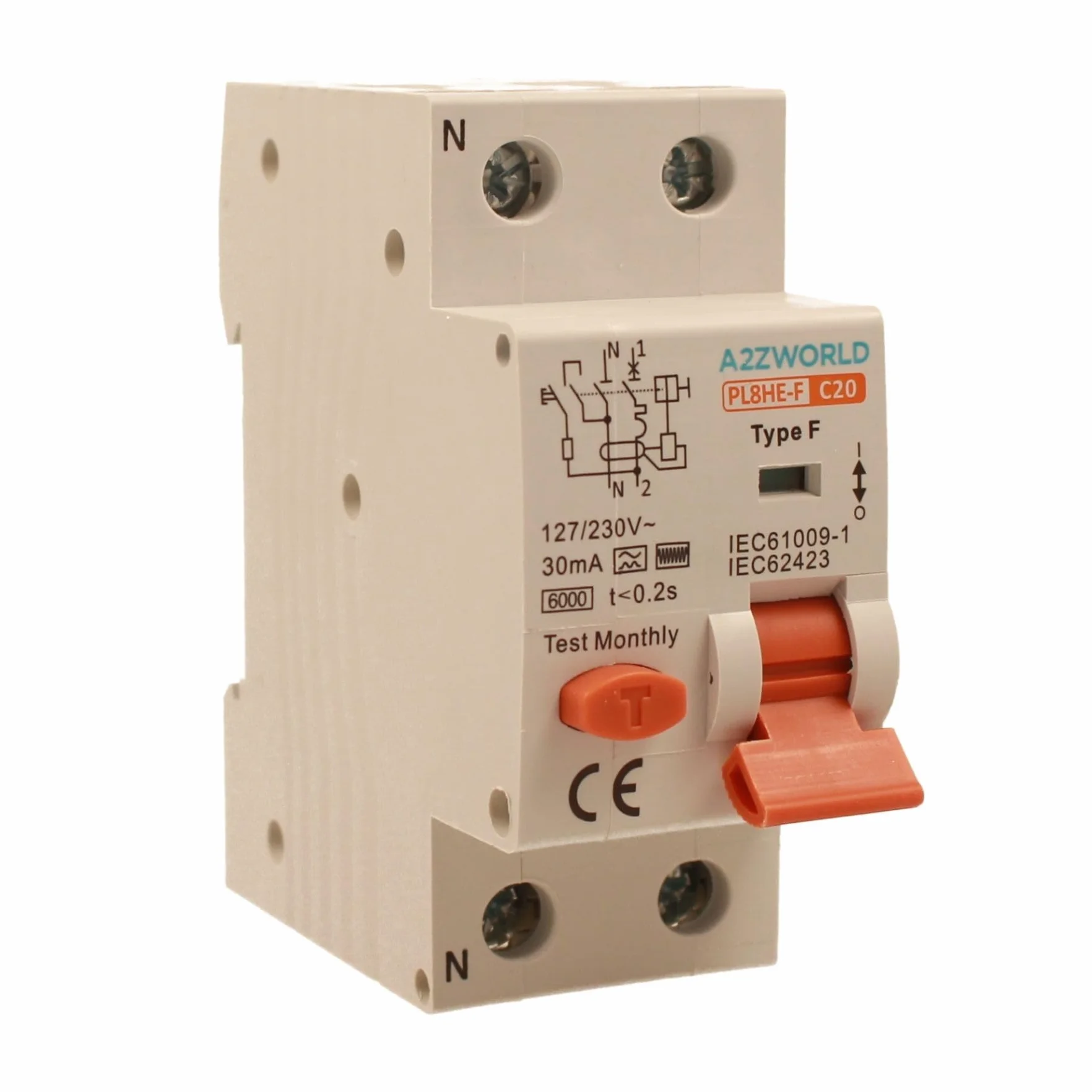Interrupteur Différentiel Magnétothermique Type F 20A C20 RCBO 6kA 30mA 1P+N 2 Modules DIN