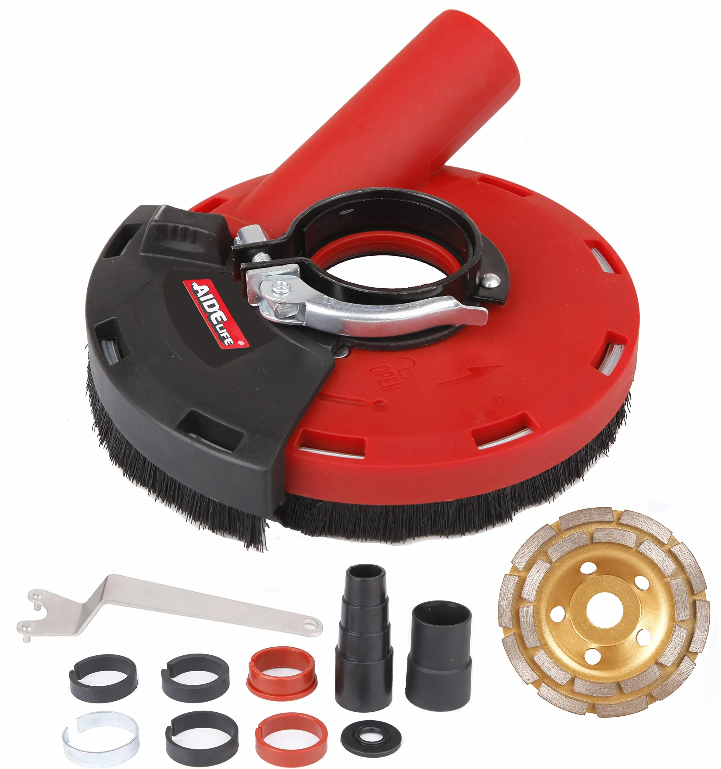 Aidelife Capot de Protection Meuleuse Angulaire 115/125mm avec Bague d'Adaptation et Connecteur d'Aspirateur + Disque Diamant Béton 125mm
