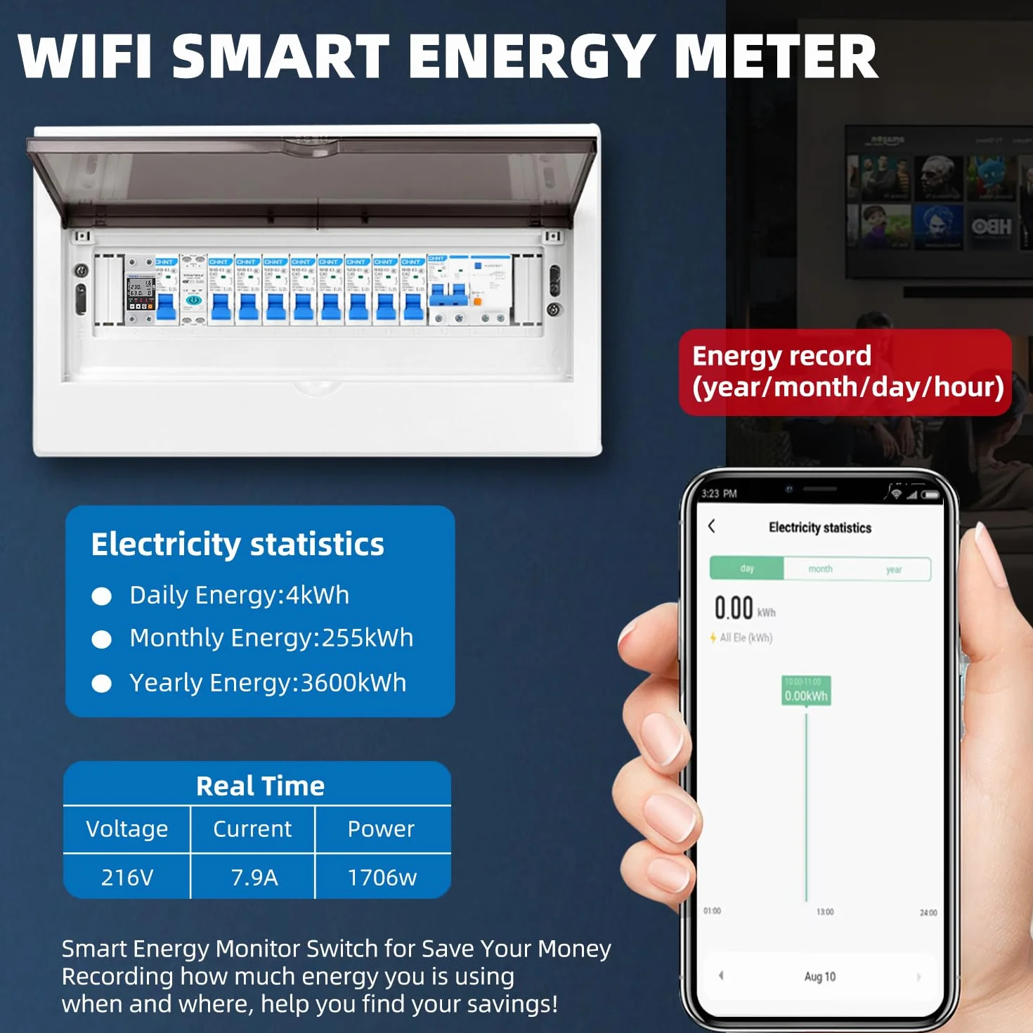 Disjoncteur intelligent TUYA WIFI 1P 230V 63A Compteur d'énergie KWh Rail DIN Smart Life