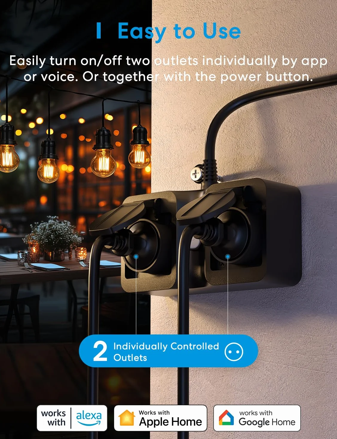 Meross Multiprise Connectée Extérieure WiFi IP44 Compatible Apple Home Alexa Google Home