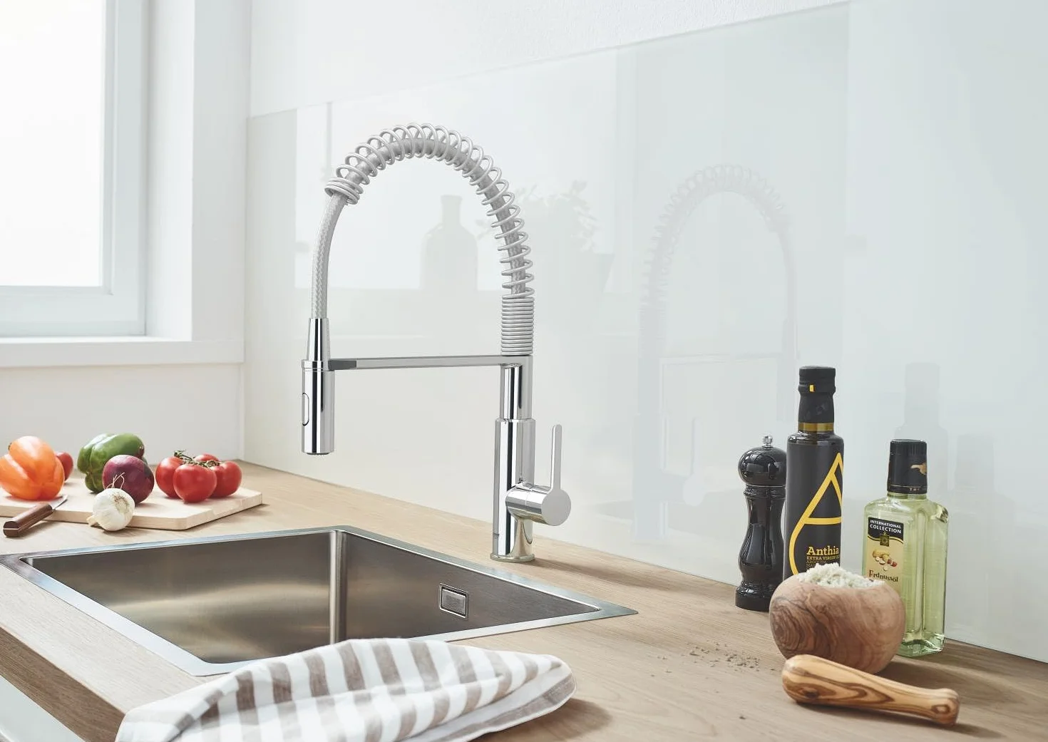 GROHE Mitigeur monocommande 2 jets Robinet évier de cuisine avec douchette extractible Chromé 30361000