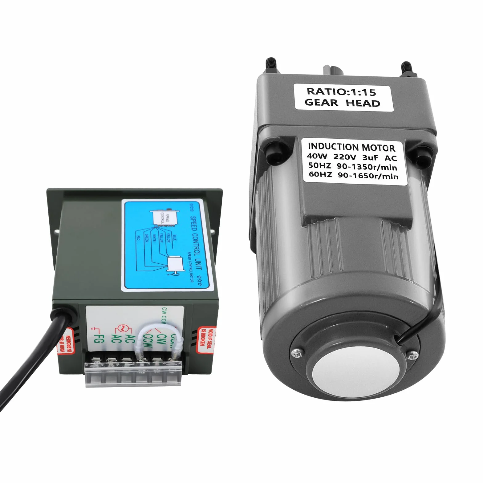 Motoréducteur électrique 40W 15K, Moteur à Engrenages avec Contrôleur de Vitesse 0-90rpm Monophasé